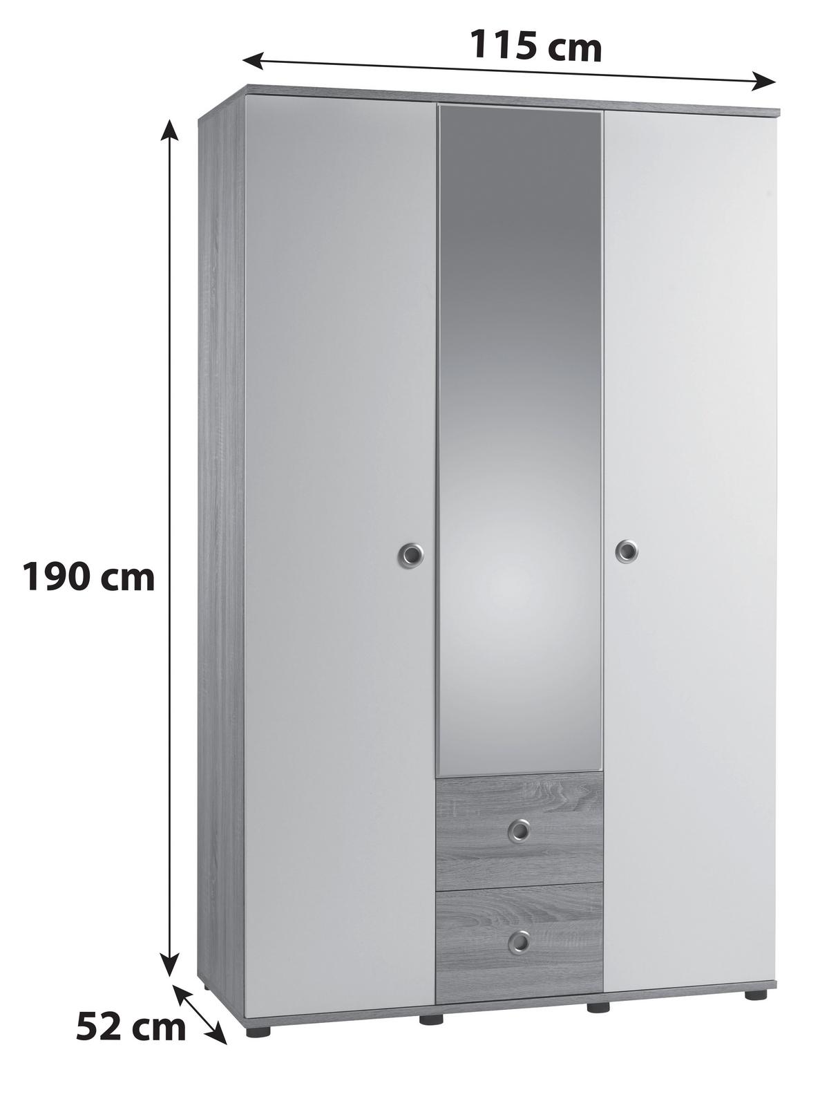 Drehtürenschrank mit Spiegel 115cm Wiki Eiche Dekor/Weiß - Weiß/Sonoma Eiche, KONVENTIONELL, Glas/Holzwerkstoff (115/190/52cm)