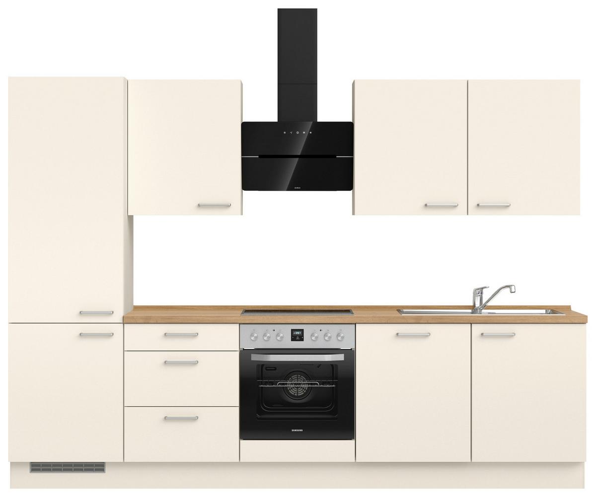 Kuchyňská linka 300 cm, magnóliová supermatná - barvy dubu/magnolie, Moderní, kov/kompozitní dřevo (300cm) - Nobilia