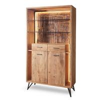 Vitrine Indira Akazie Massiv, B: 115 cm - Schwarz/Akaziefarben, ROMANTIK / LANDHAUS, Glas/Holz (115/195/40cm)