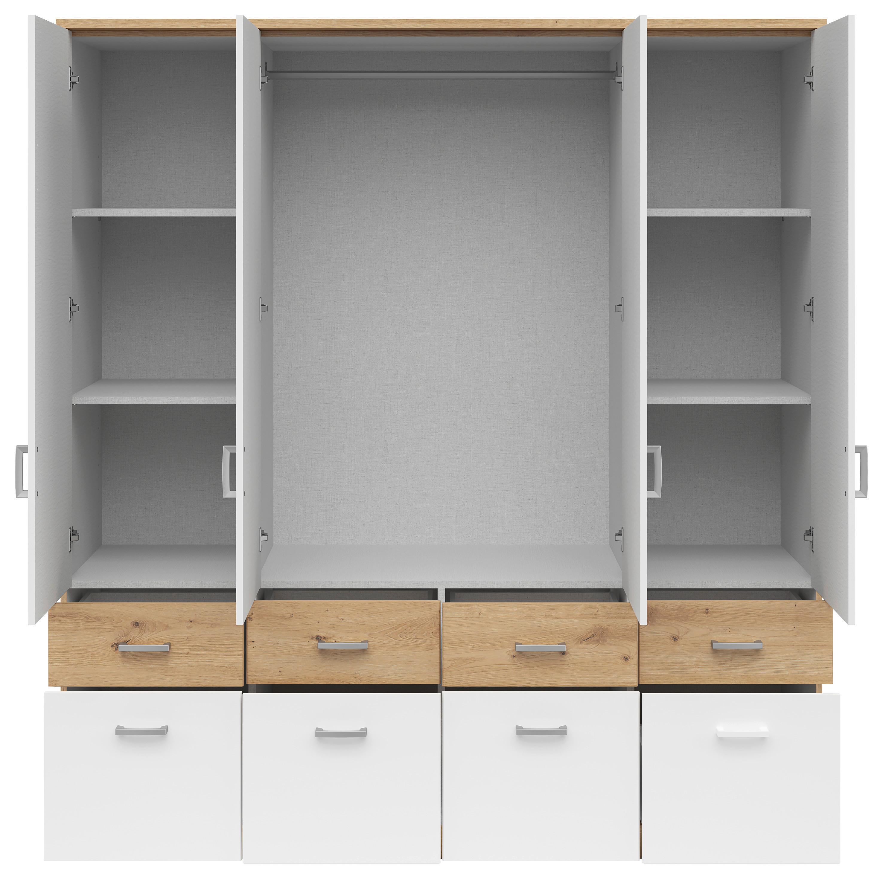 Kleiderschrank Mit Laden B: 181 Cm Brando Weiß/eiche Dekor - Weiß/Eiche Artisan, KONVENTIONELL, Holzwerkstoff (181/199/58cm)