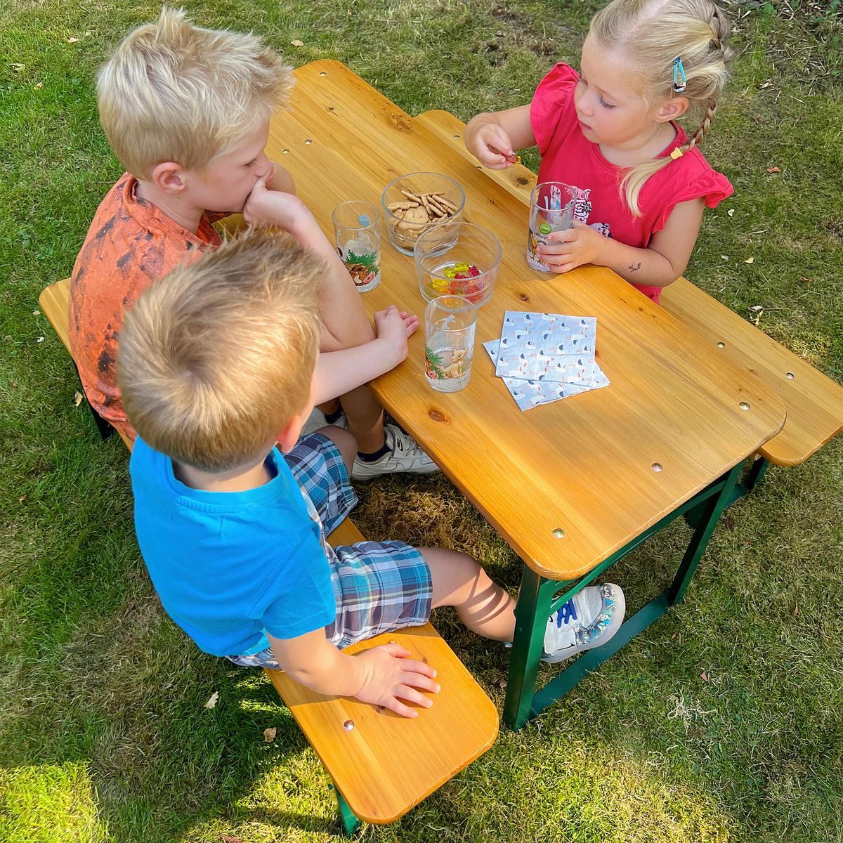 Kindersitzgruppe 3-Teilig natur/Grün - Naturfarben/Grün, Basics, Holz/Metall (109/52/40cm)