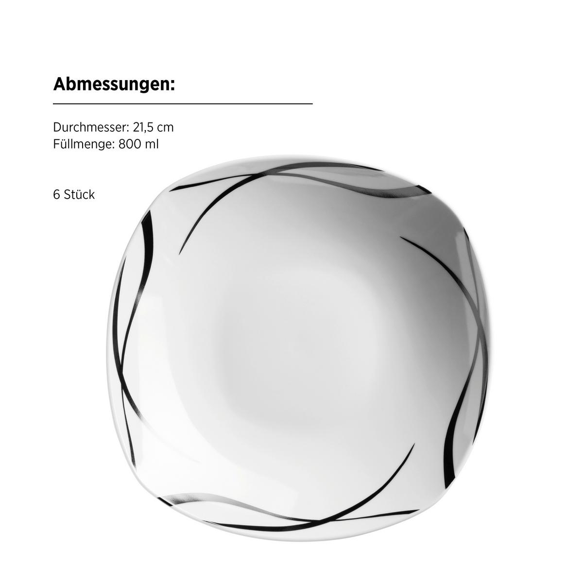 Tellerset Decora Schwarz/Weiß, 18-teilig - Schwarz/Weiß, Trend, Keramik - Mäser