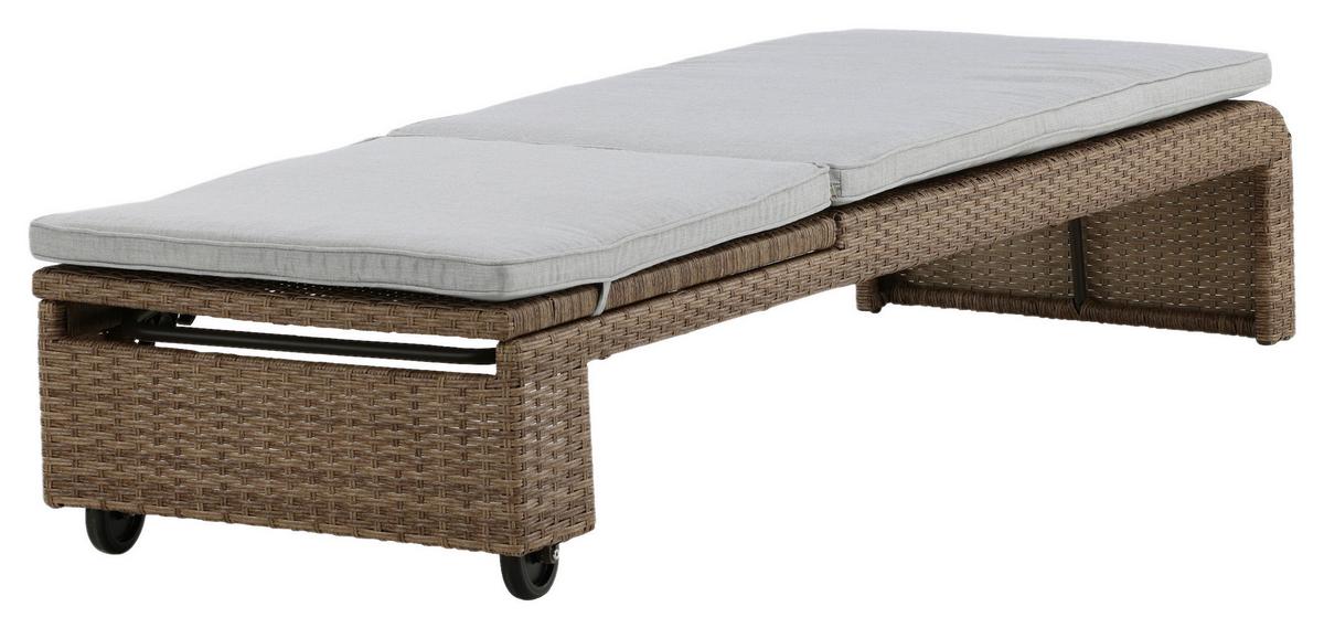 Sonnenliege London - Sandfarben/Hellbraun, KONVENTIONELL, Kunststoff/Textil (60/32/196cm) - Gardenson
