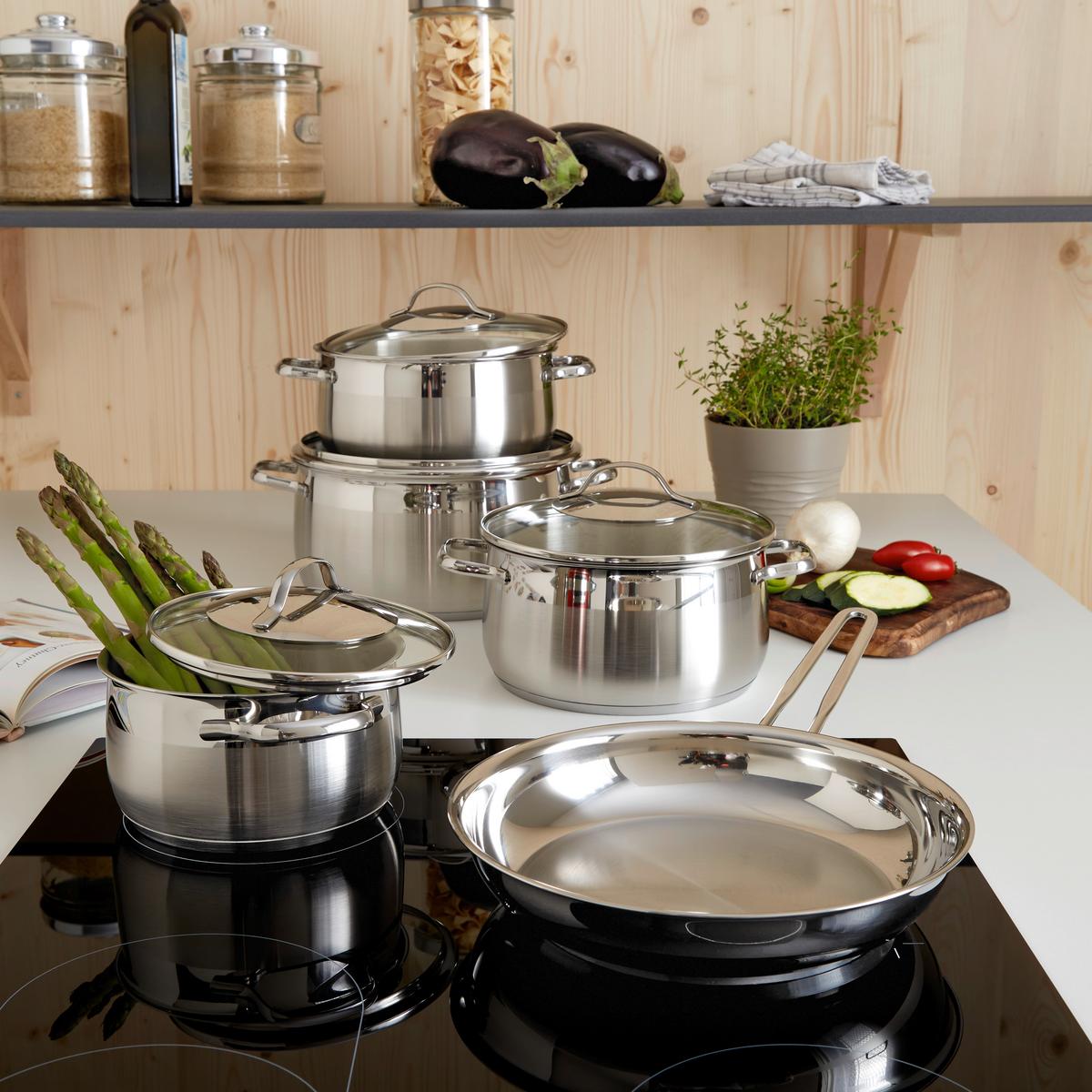 Kelomat Kochtopfset 9-Tlg. Aus Edelstahl mit Deckel - Alufarben, KONVENTIONELL, Glas/Metall (53,5/31,5/56,5cm) - Kelomat