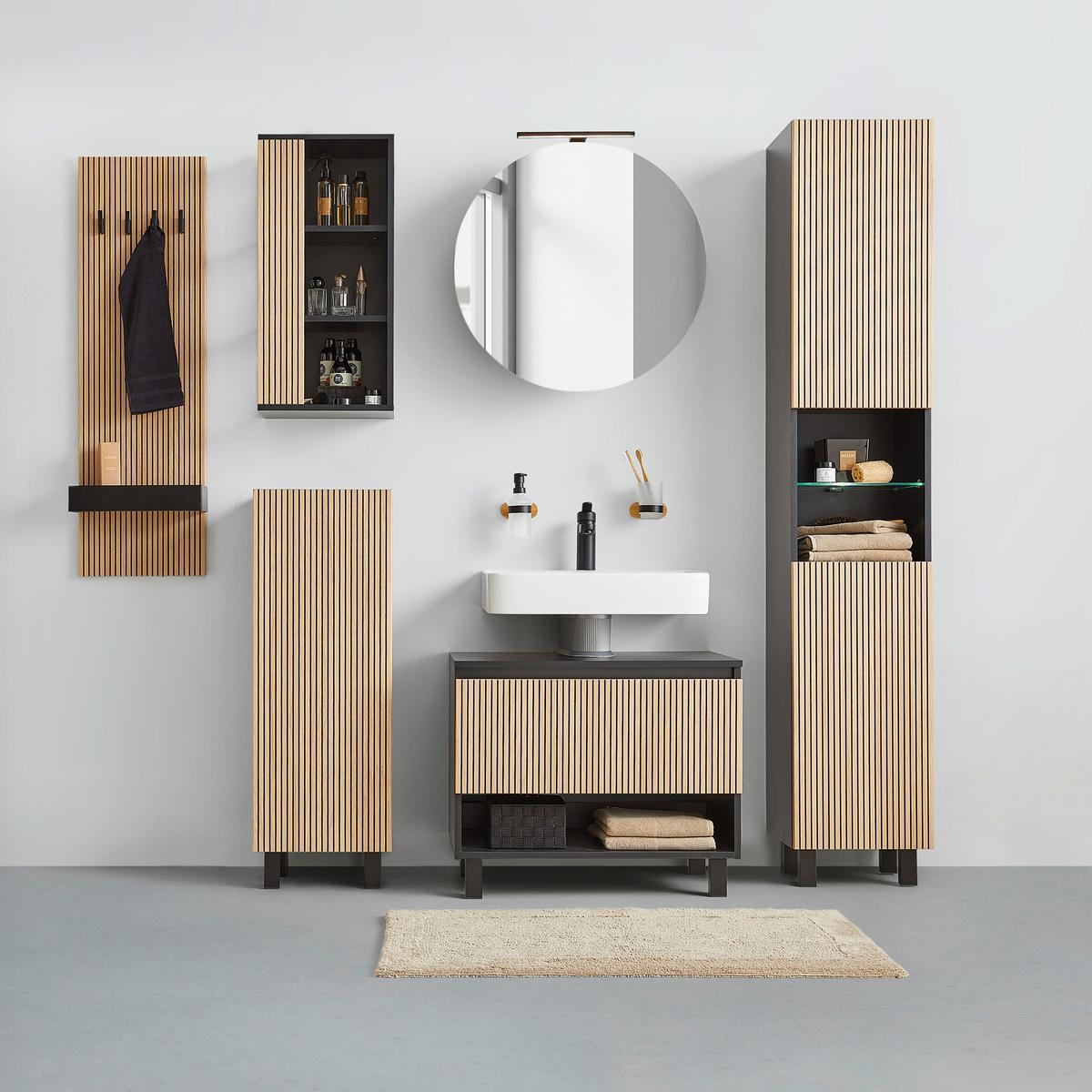 Vysoká skrinka VENEZIA - čierna/farba duba, Lifestyle, kompozitné drevo (35/195/32cm) - Mömax