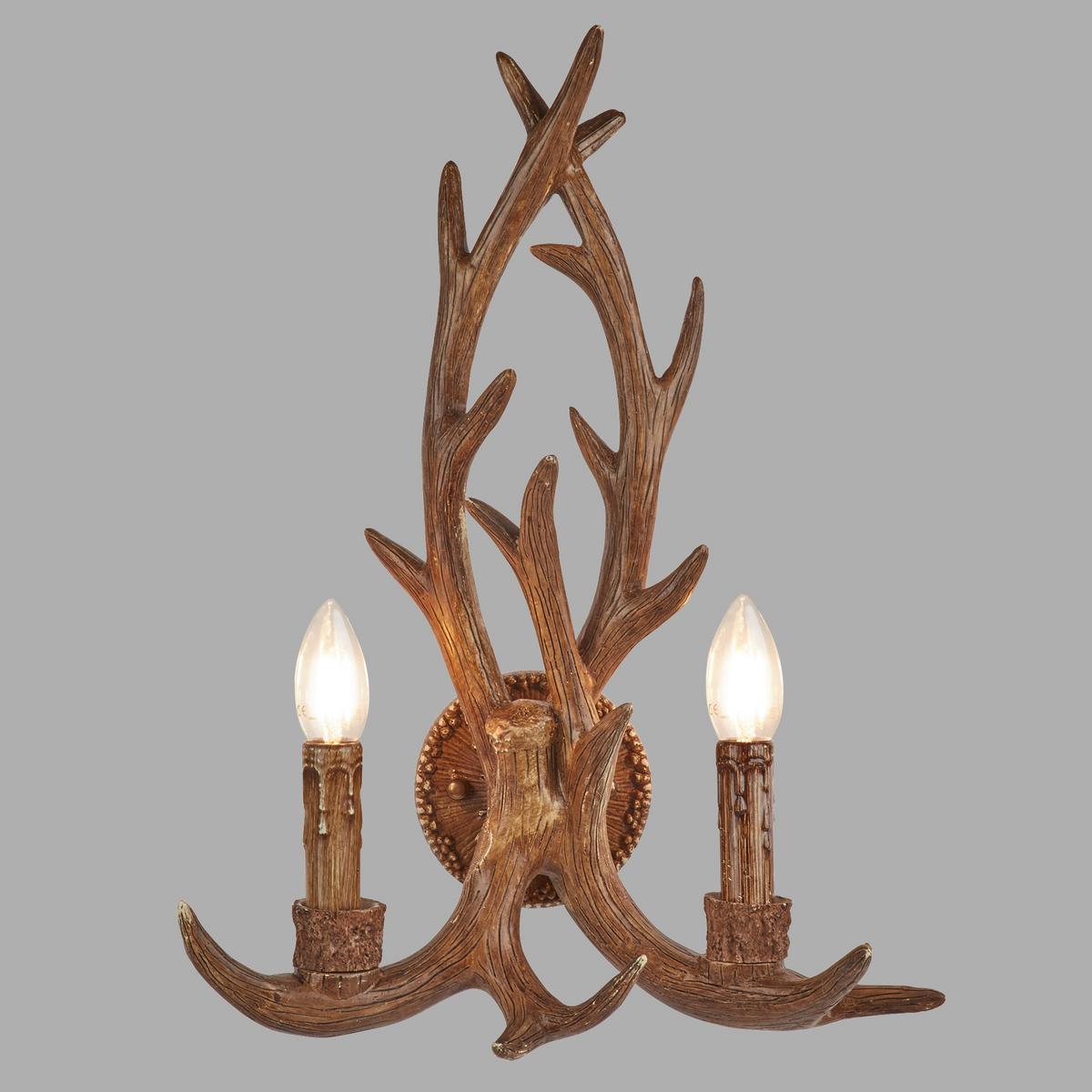 Wandleuchte Stag 2lt 6412-2br - Braun, Trend, Holzwerkstoff/Metall (36/46cm)