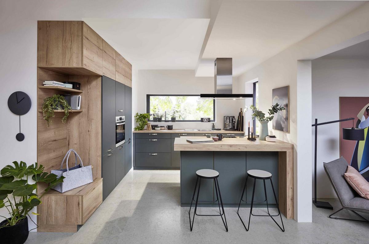 Einbauküche Eastbourne Frei Planbare Küche In Mineralgrün - Grau/Grün, MODERN, Holzwerkstoff - Vertico