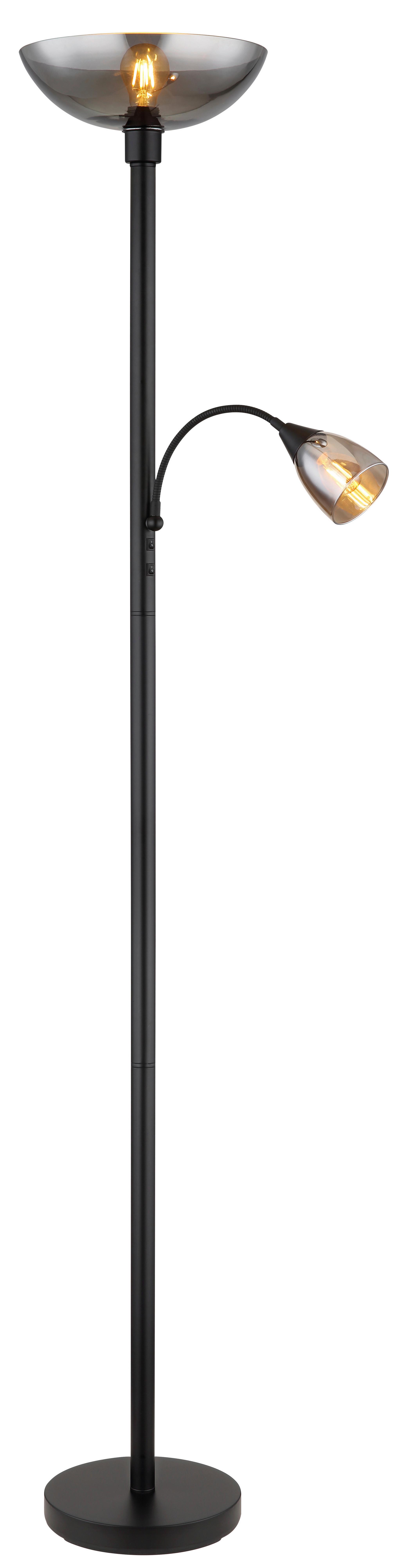 Stehleuchte 58903 - Hellgrau/Schwarz, KONVENTIONELL, Glas/Textil (30/178cm) - Globo