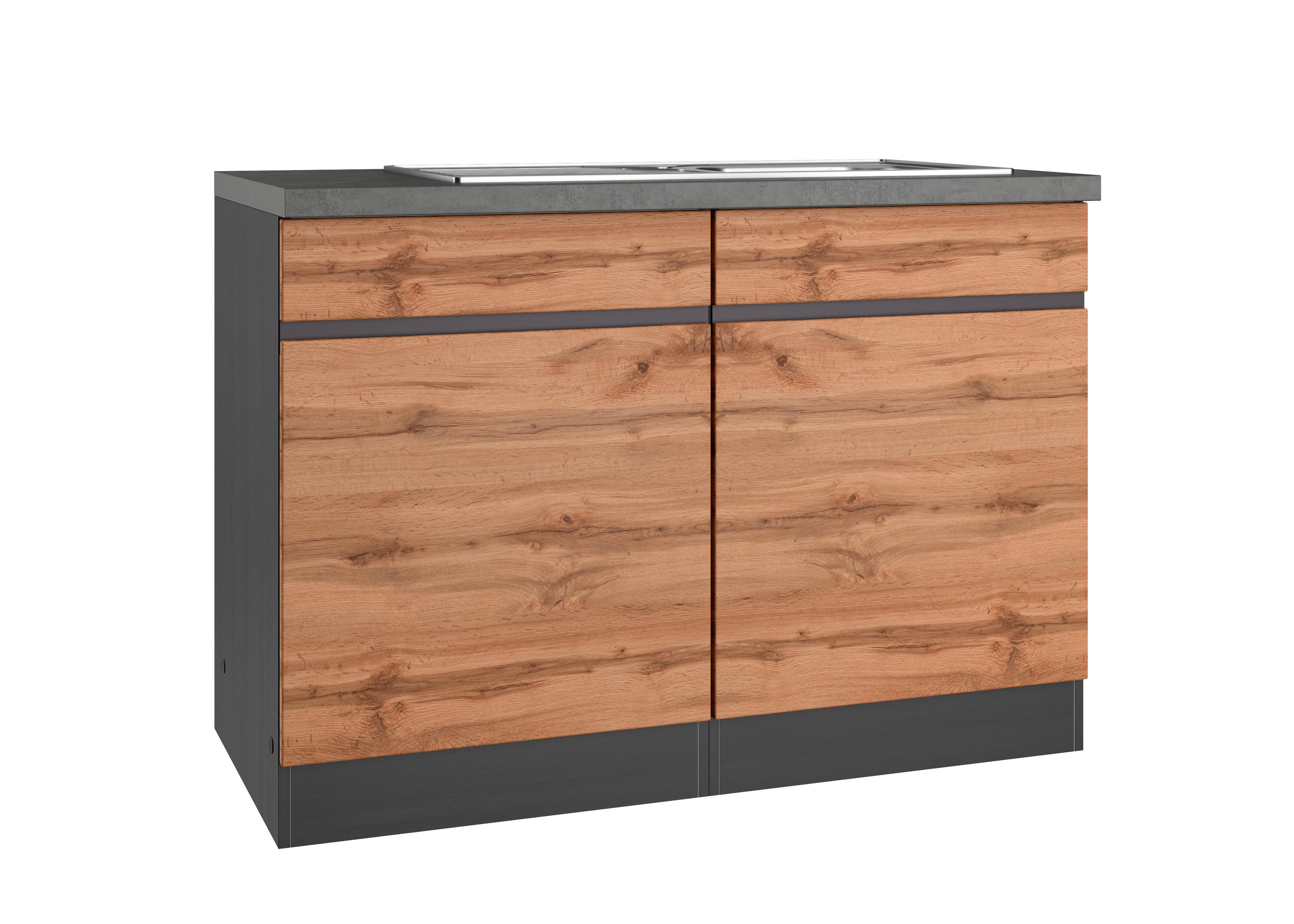 Spülenschrank Mit Spüle Turin B: 120 cm Graphit/Eiche Dekor - Eiche Wotan/Graphitfarben, Design, Holzwerkstoff (120/86/60cm) - Held