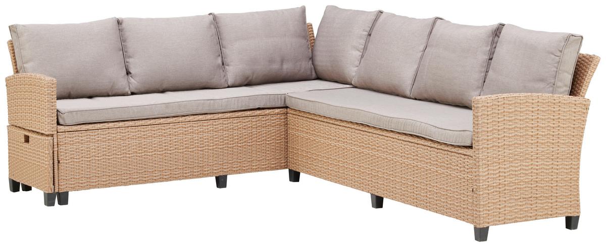 Loungegarnitur 6-tlg. Porto- Multi, Polyrattan Mit Kissen - Hellbraun/Grau, MODERN, Kunststoff/Textil (190/237cm) - Beldano