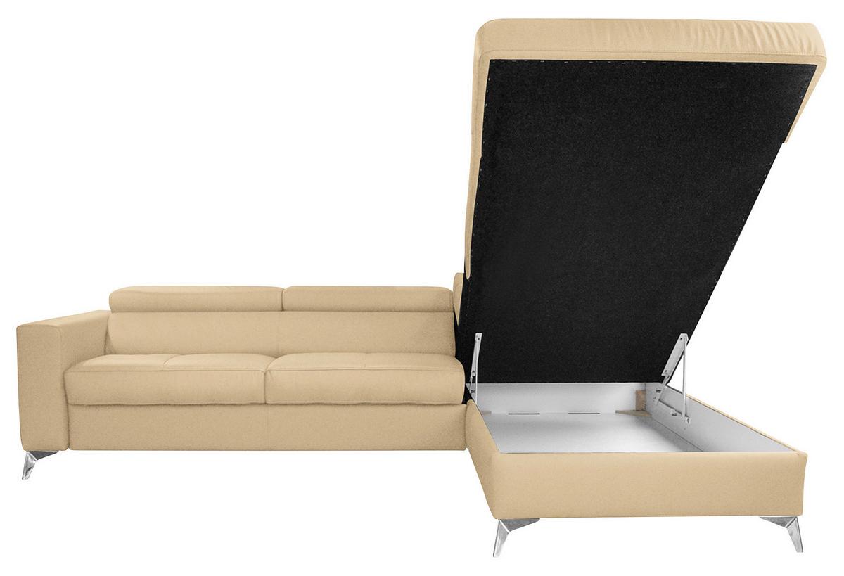 Ecksofa Mondo, Beige S: 286x208 Cm - Chromfarben/Beige, Design, Leder/Textil (286/208cm) - Livetastic
