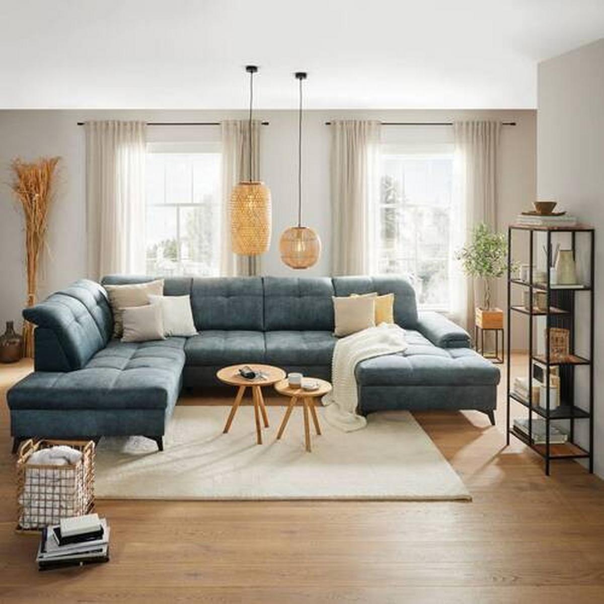 Sedacia súprava do U SIERRA, ľavá, modrosivá INFINITY - čierna/modrosivá, Modern, kov/textil (230/364/181cm) - Mömax