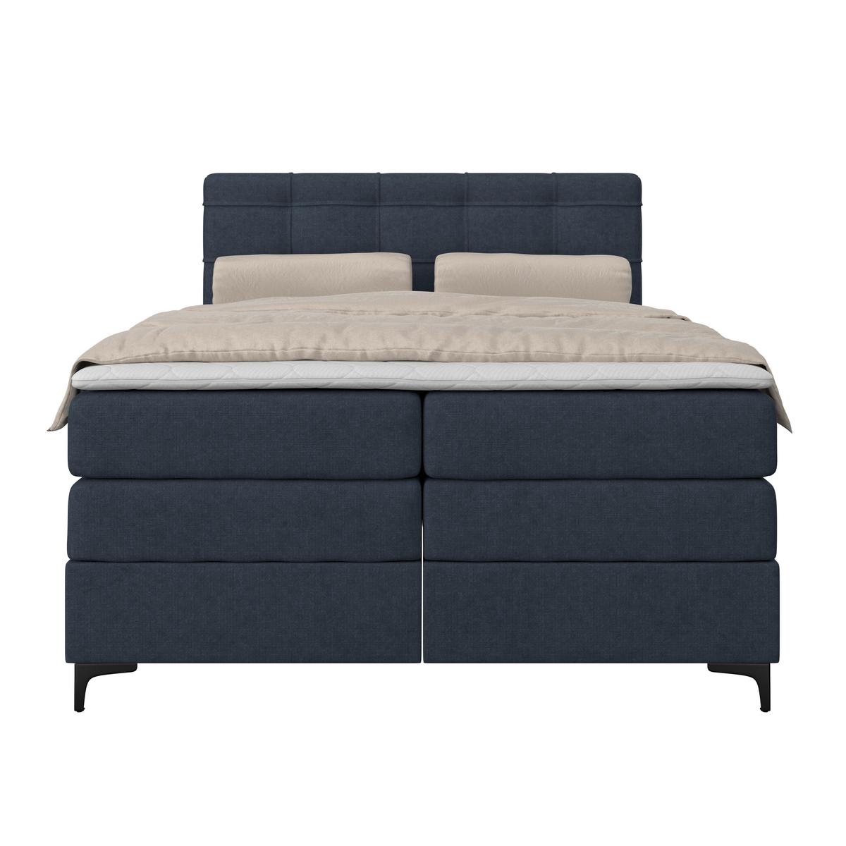 Boxspringbett MITTO Dunkelblau 140x200 cm - Schwarz/Dunkelblau, KONVENTIONELL, Textil/Metall (140/200cm)