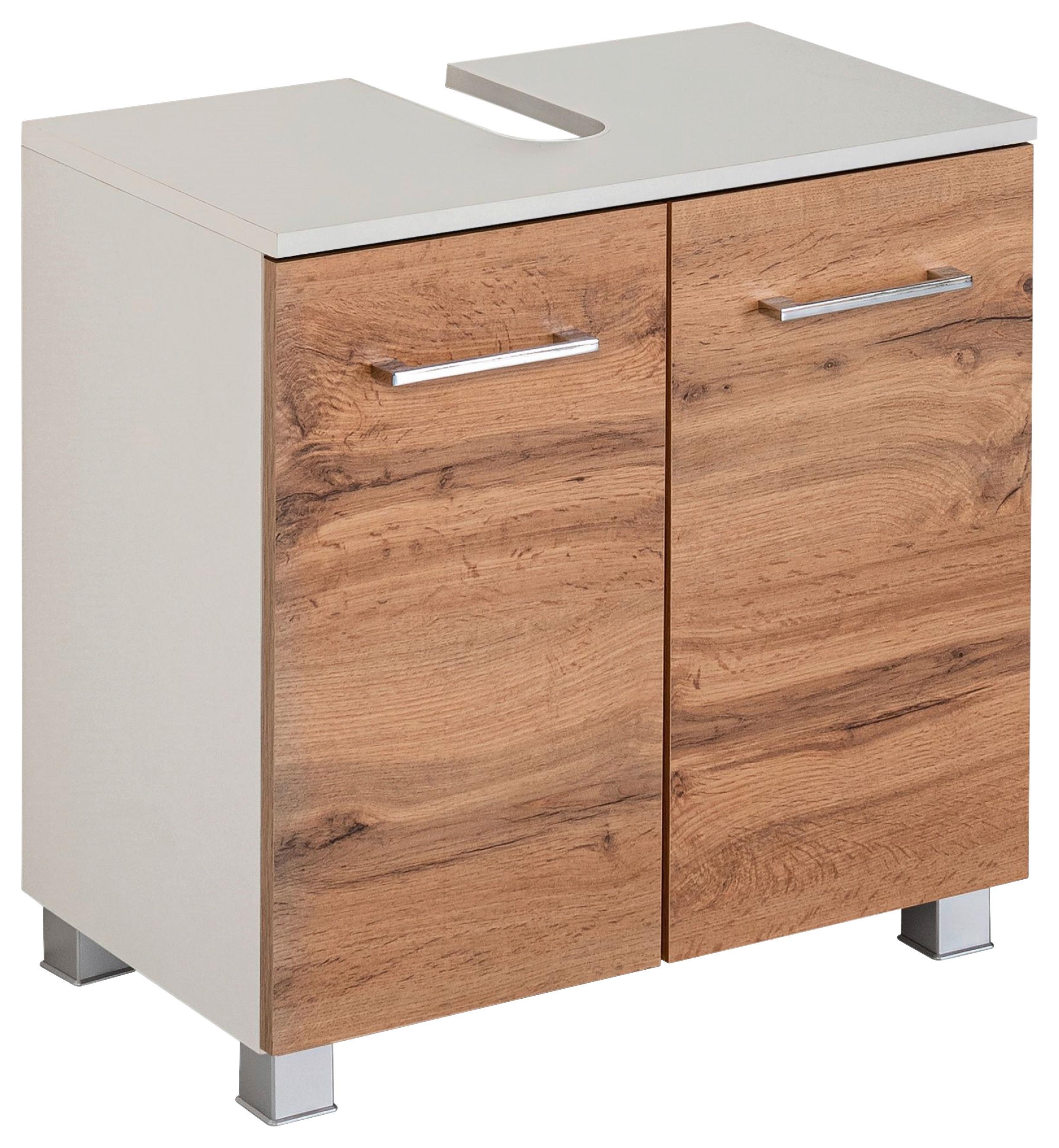 Waschbeckenunterschrank Paris Eiche Wotan/Weiß B: 60 cm - Silberfarben/Eiche Wotan, MODERN, Holzwerkstoff (60/53/35cm) - Held