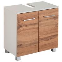 Waschbeckenunterschrank Paris Eiche Wotan/weiß B: 60 Cm - Silberfarben/Eiche Wotan, MODERN, Holzwerkstoff (60/53/35cm) - Held