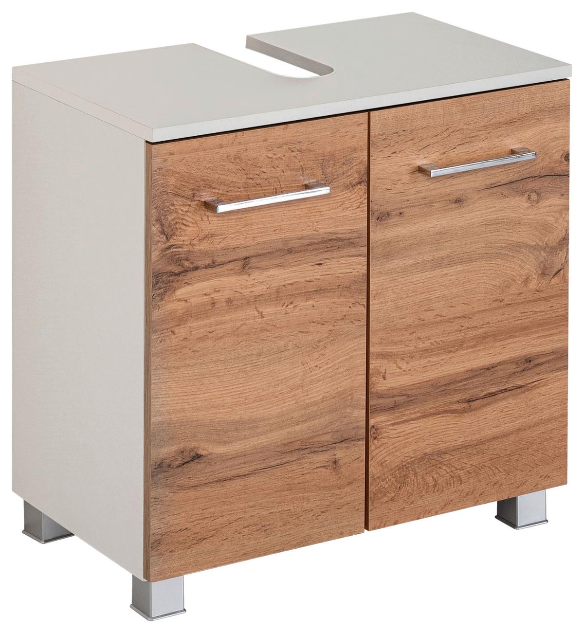 Waschbeckenunterschrank Paris Eiche Wotan/weiß B: 60 Cm - Silberfarben/Eiche Wotan, MODERN, Holzwerkstoff (60/53/35cm) - Held