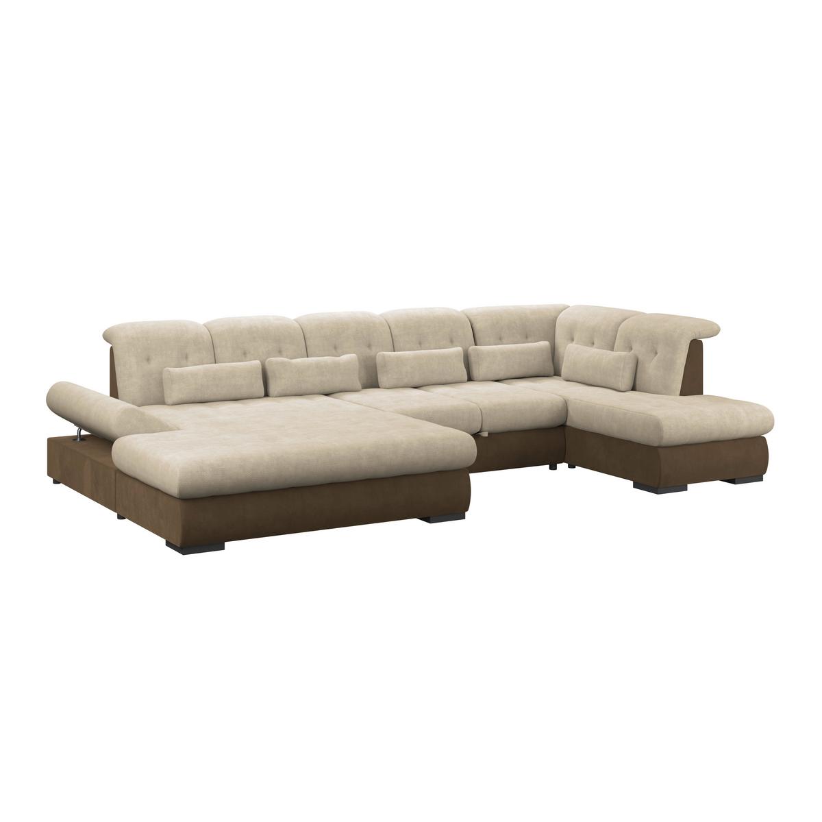 Wohnlandschaft Madera Cremefarben, S: 358x212 cm - Hellbraun/Creme, KONVENTIONELL, Kunststoff/Textil (190/358/212cm)