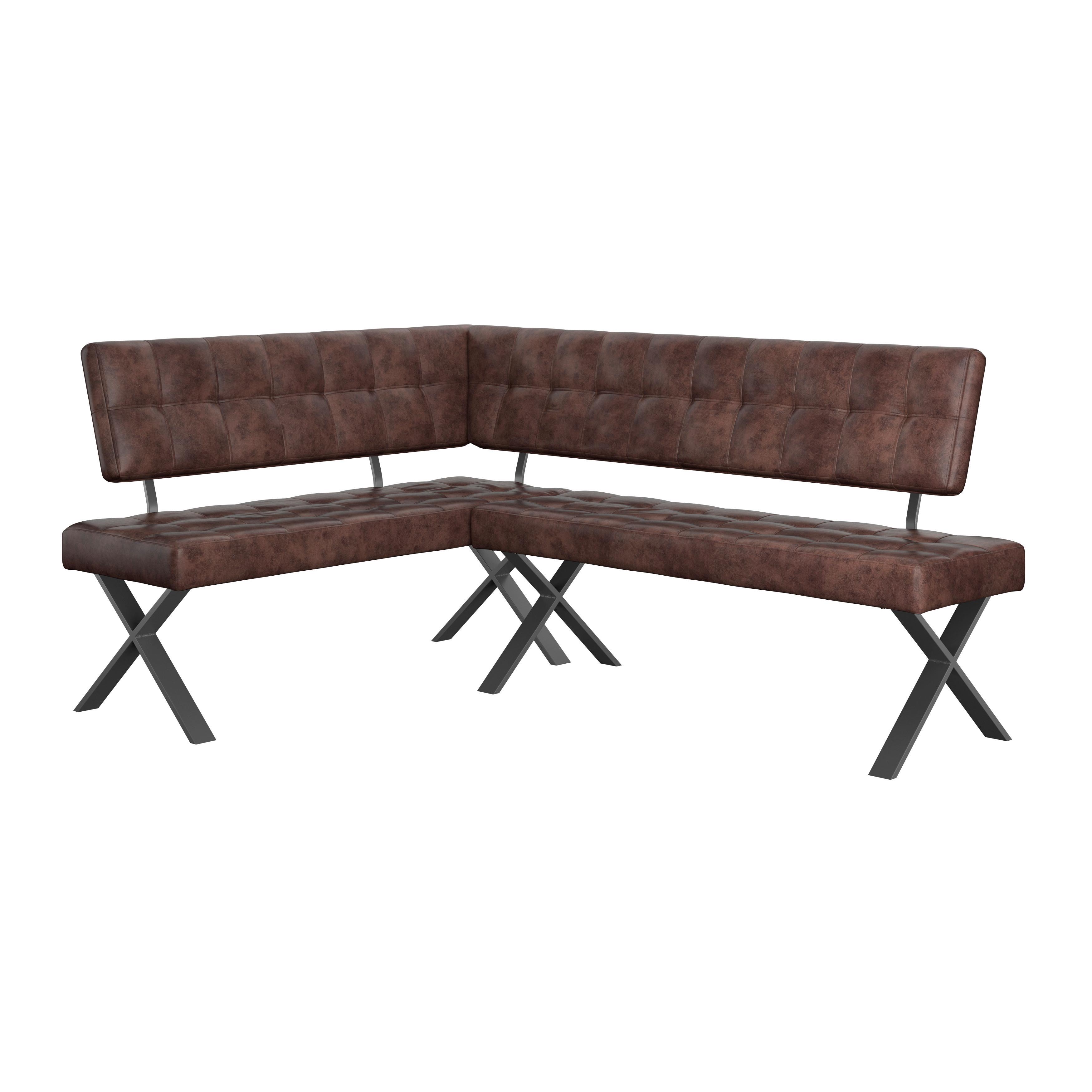 Eckbank Braun Lederlook Vintage Donna Re 150x200 Cm - Anthrazit/Braun, MODERN, Textil/Metall (150/200cm)