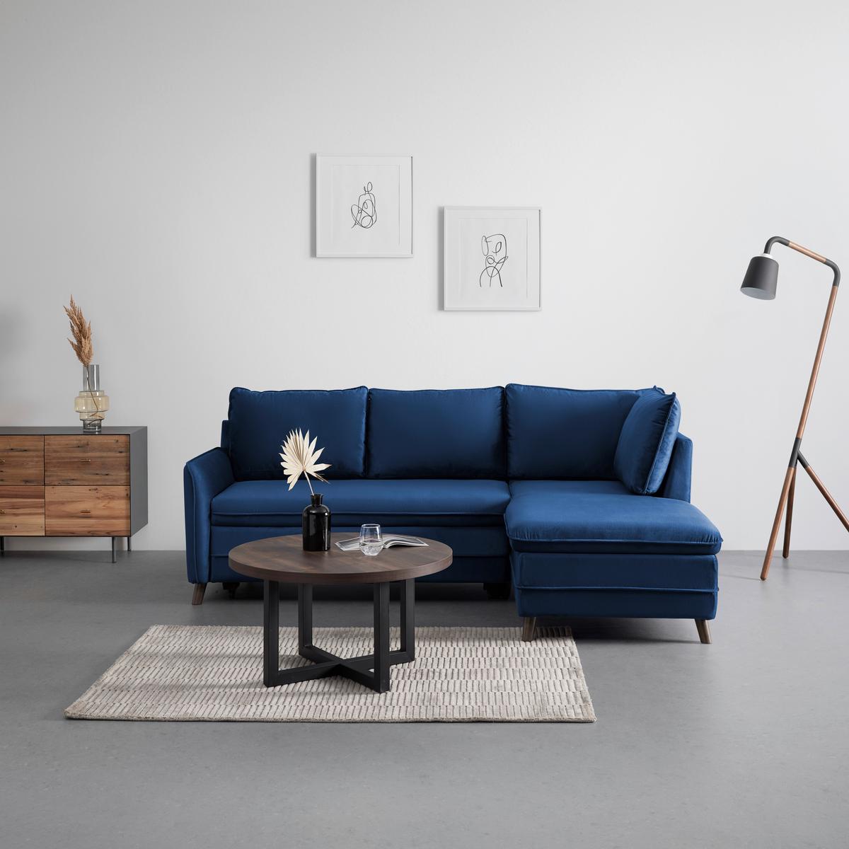 Sedací souprava ANGELINA modrá - šedá/modrá, Moderní, dřevo/textil (229/87/154cm) - Bessagi Home