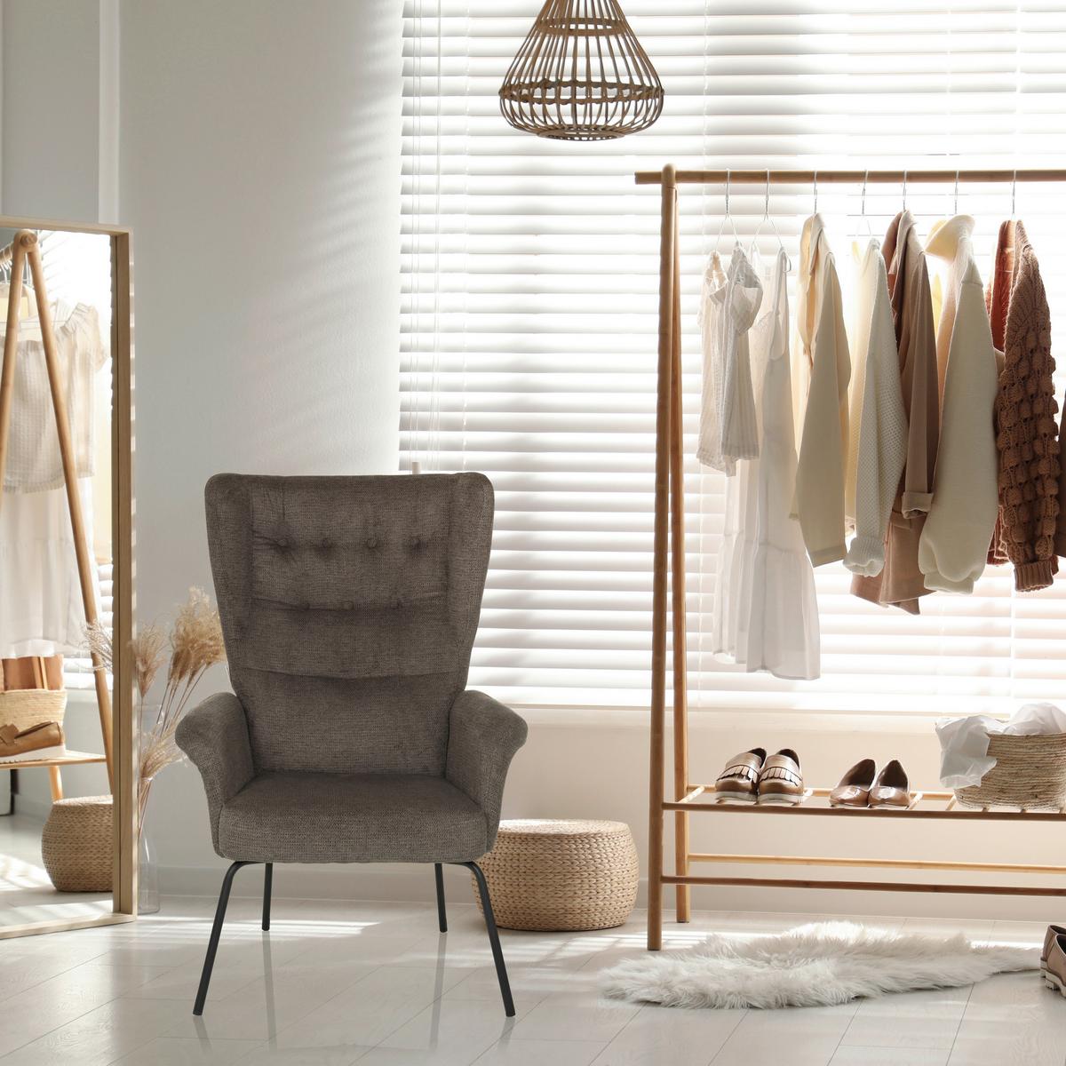 Ohrensessel Havenio Dunkelgrau B: 71 cm - Dunkelgrau/Schwarz, MODERN, Textil (71/110/71cm) - MID.YOU