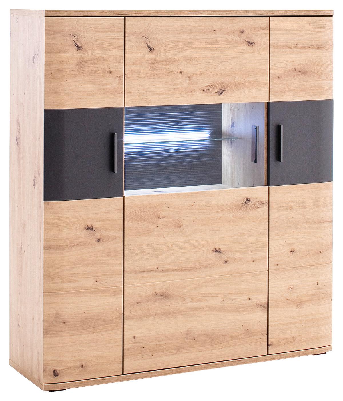 Highboard B: 120 Cm Cortona Anthrazit/eichefarben - Klar/Eichefarben, Design, Glas/Holzwerkstoff (120/134/37cm) - Livetastic