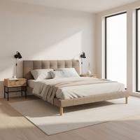 Čalouněná postel MARA 180x200 cm, šedobéžová - přírodní barvy/šedavě hnědá, Moderní, kov/dřevo (180/200cm) - Bessagi Home