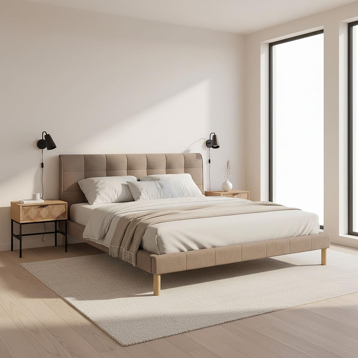 Čalouněná postel MARA 180x200 cm, šedobéžová - přírodní barvy/šedavě hnědá, Moderní, kov/dřevo (180/200cm) - Bessagi Home