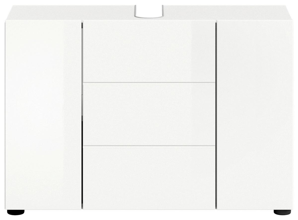 Badezimmer Vira Weiß, inkl. LED - Weiß Hochglanz/Schwarz, MODERN, Holzwerkstoff (82cm) - MID.YOU