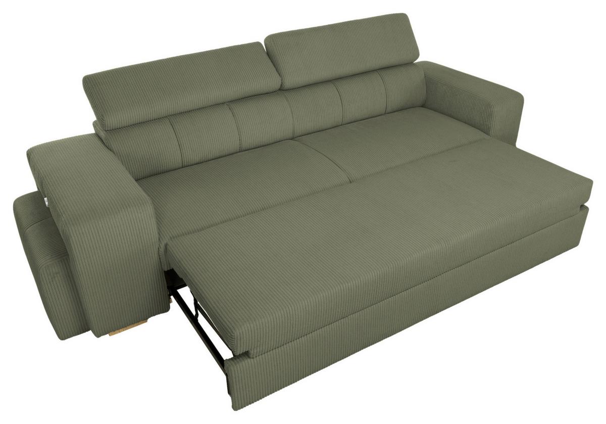 3-SitzerSofa m. Schlaffunktion Sirius S olivgrün, B: 251cm - Schwarz/Olivgrün, KONVENTIONELL, Holz/Holzwerkstoff (251/96/100cm)