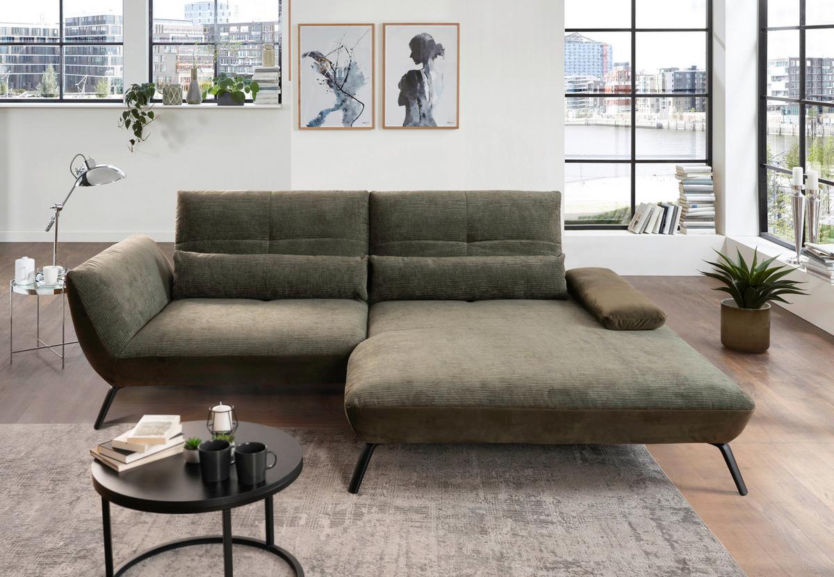 Ecksofa Dover Olivgrün, 273x191-207cm - Schwarz/Olivgrün, Trend, Holz/Holzwerkstoff (273/191-207cm)