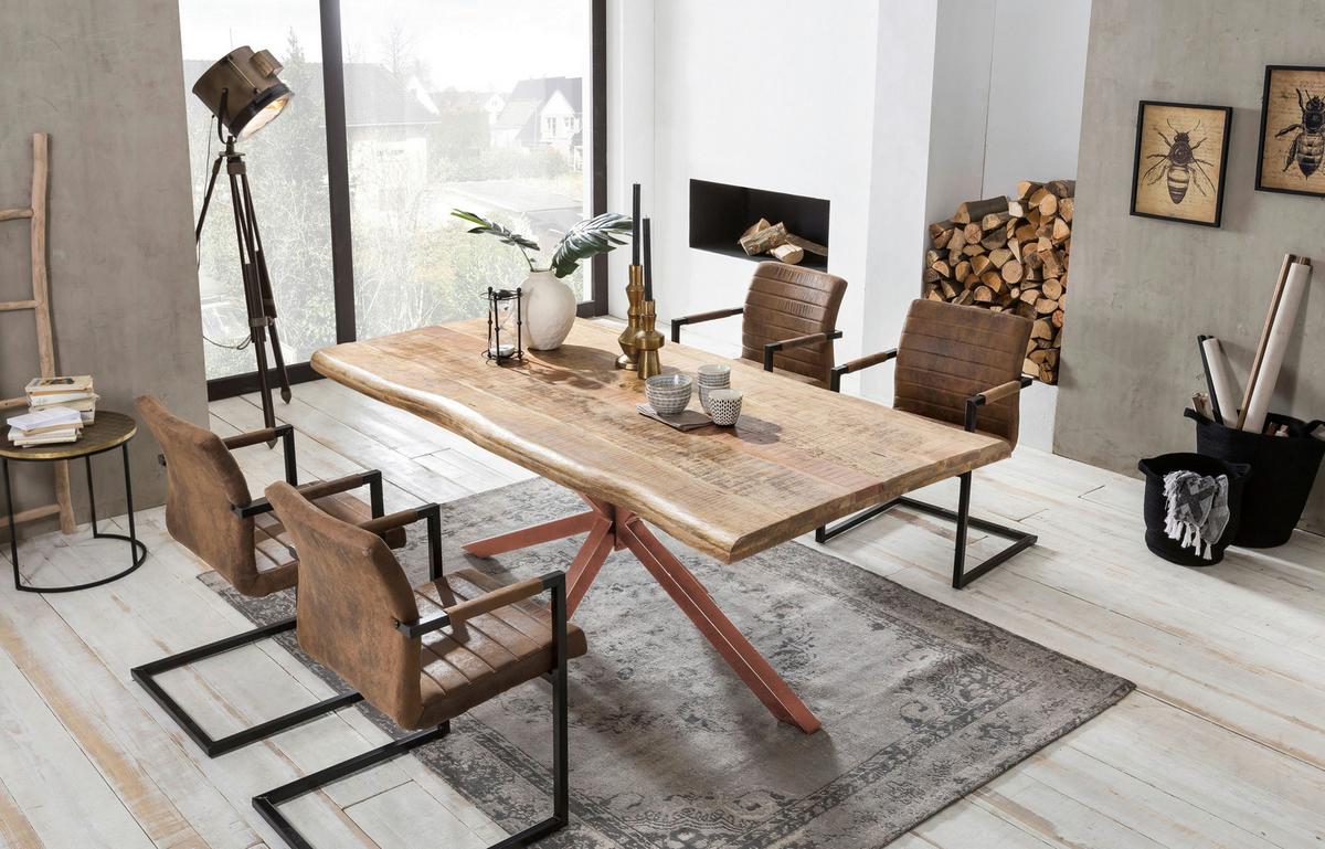 ESSTISCH Braun/Naturfarben L: 200cm - Braun/Naturfarben, MODERN, Holz/Metall (200/100/77cm) - MID.YOU