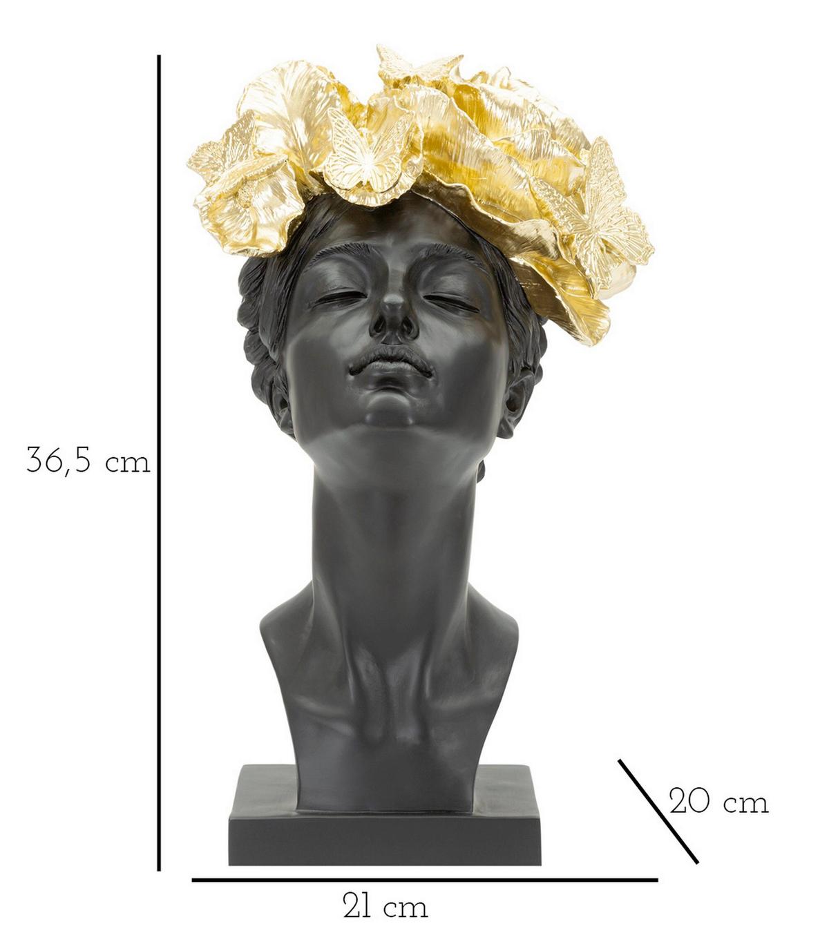 Skulptur Woman With Butterfly Schwarz, Goldfarben, B: 21 cm - Goldfarben/Schwarz, Basics, Kunststoff (21/36.5/20cm)