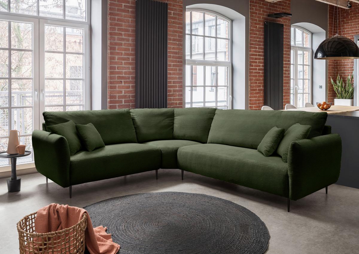 Ecksofa Vanilla Dunkelgrün S: 256x294 cm - Dunkelgrün/Schwarz, Design, Textil (256/294cm) - Livetastic
