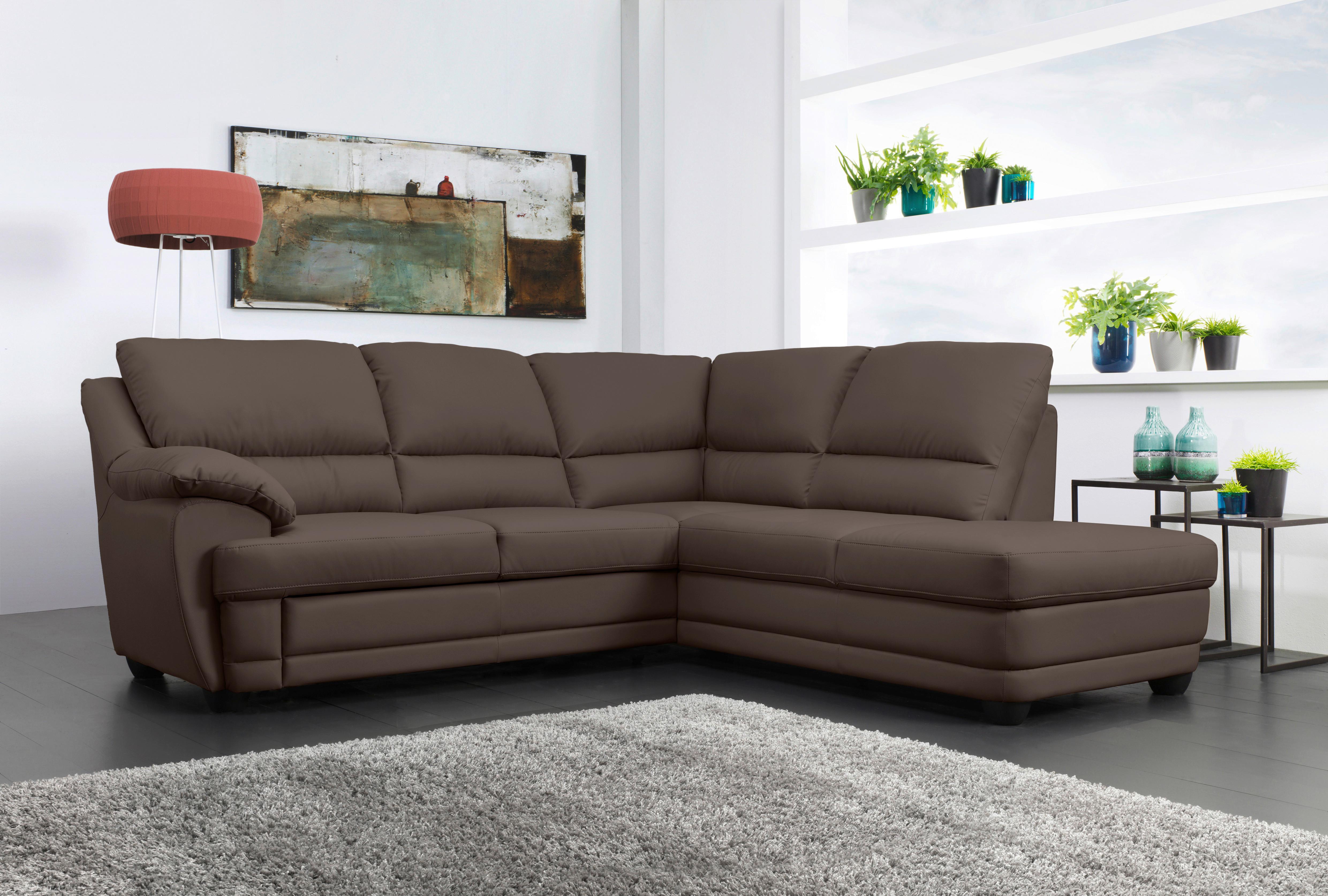 Ecksofa Nebolo Braun Lederlook - Braun, Design, Textil (245/225cm) - Livetastic