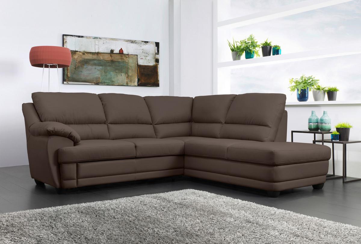 Ecksofa Nebolo Braun Lederlook - Braun, Design, Textil (245/225cm) - Livetastic