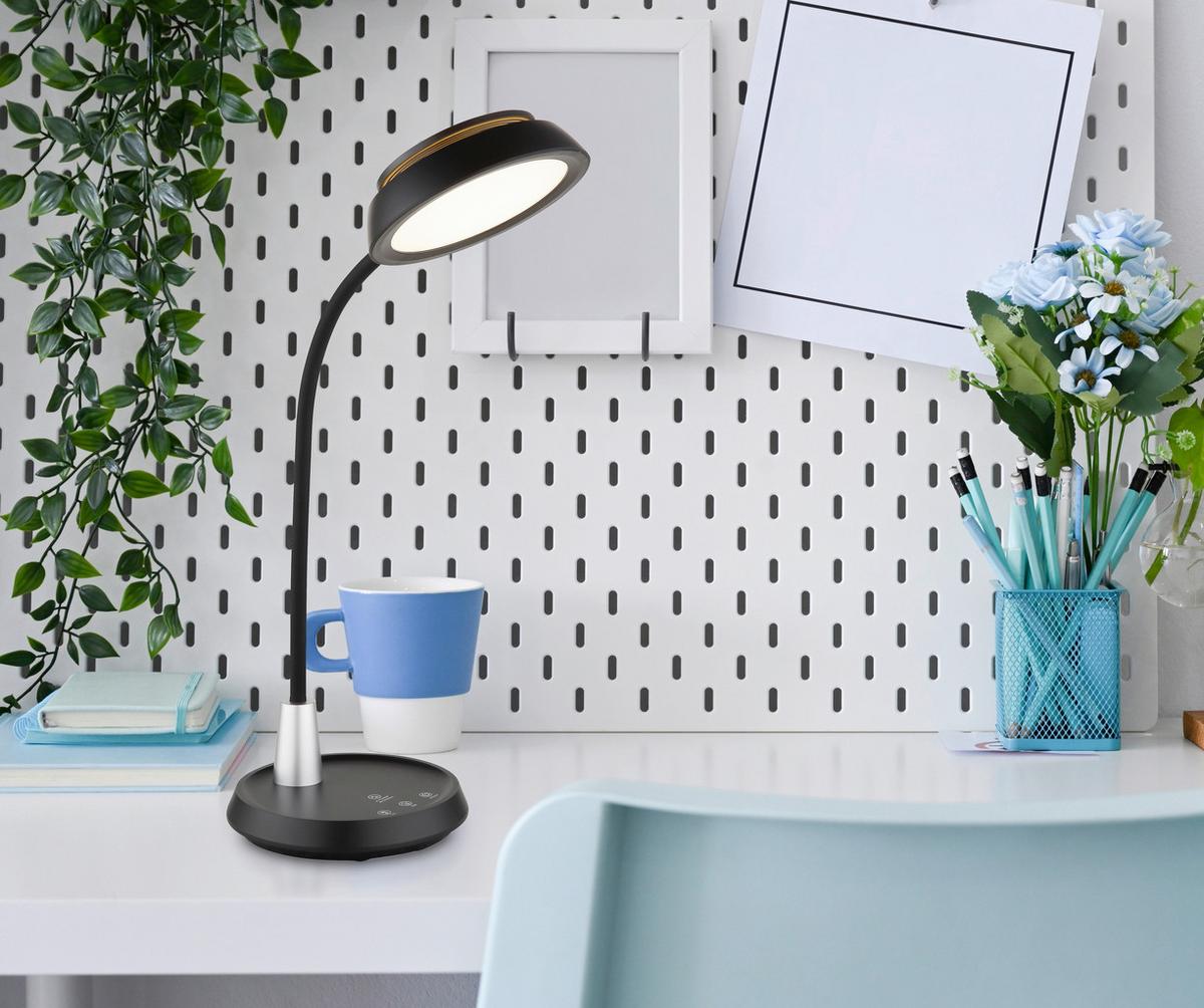 Led-tischleuchte Memory-Funktion - Silberfarben/Schwarz, Design, Kunststoff (30,6/17,2/44,8cm) - Globo