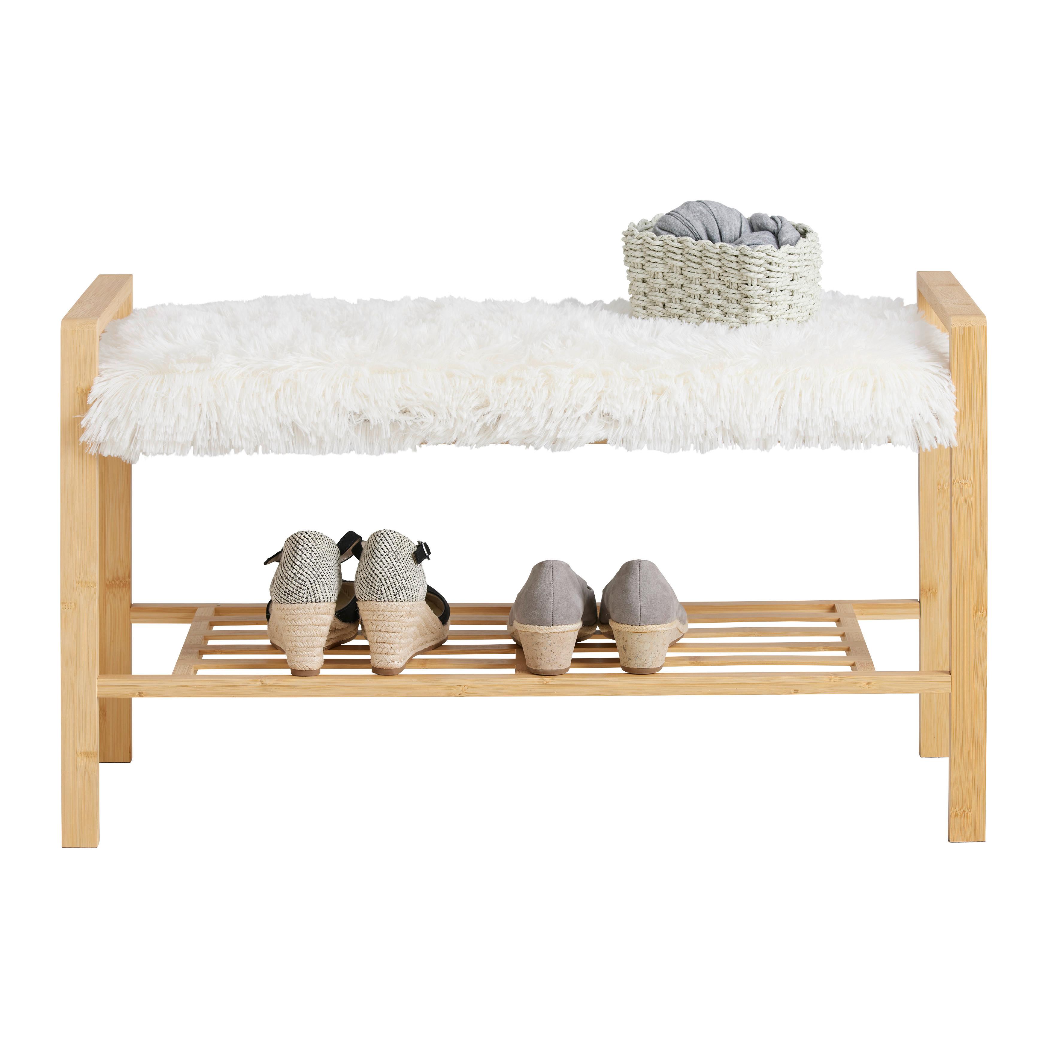 Šatní lavice ADUA - bílá/přírodní barvy, Moderní, kompozitní dřevo/textil (87/50/30cm) - Mömax