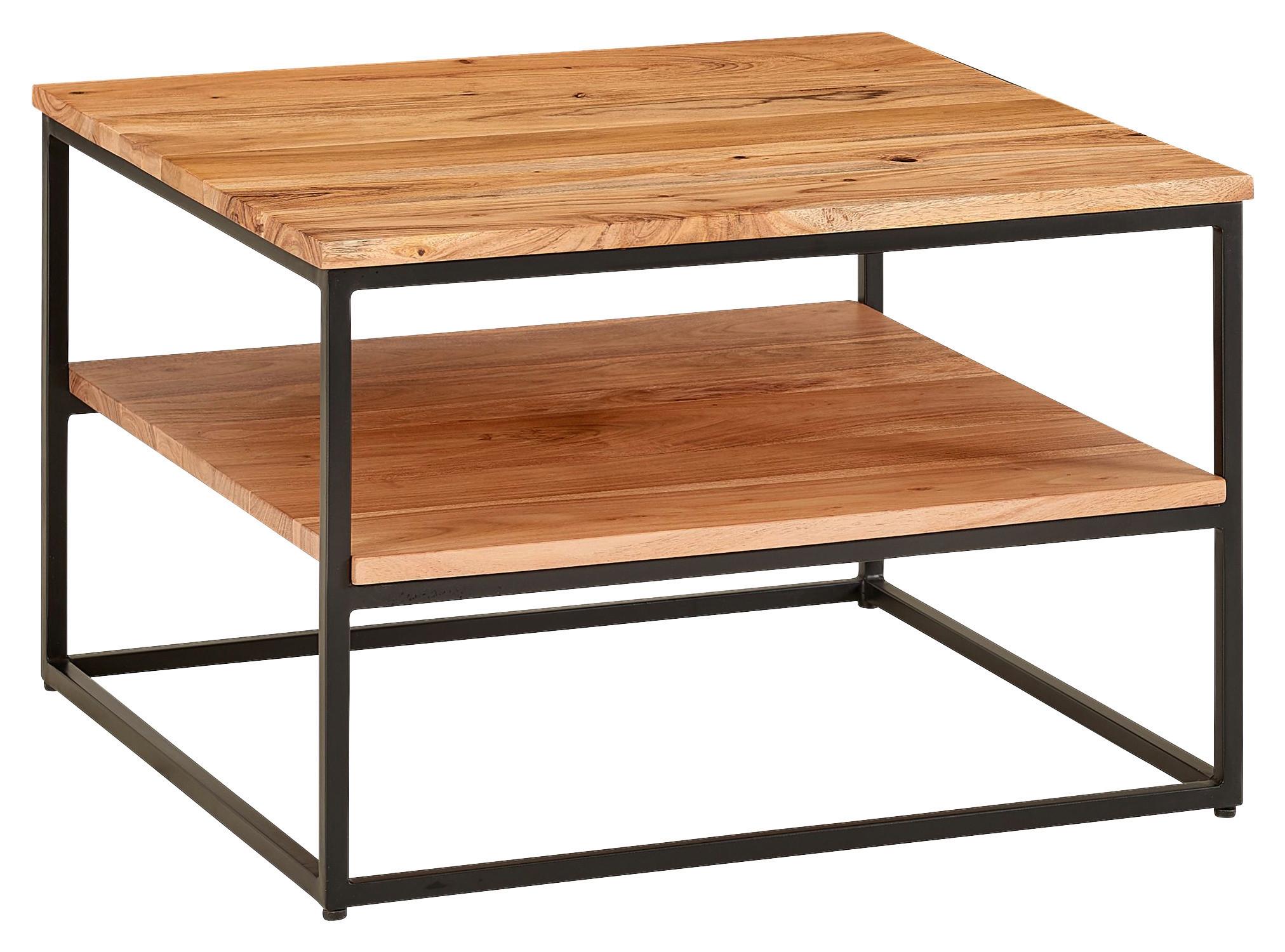 Couchtisch Holz Massiv Mit Offenem Fach Akazie/Schwarz - Schwarz/Akaziefarben, MODERN, Holz/Metall (60/60/41cm) - MID.YOU