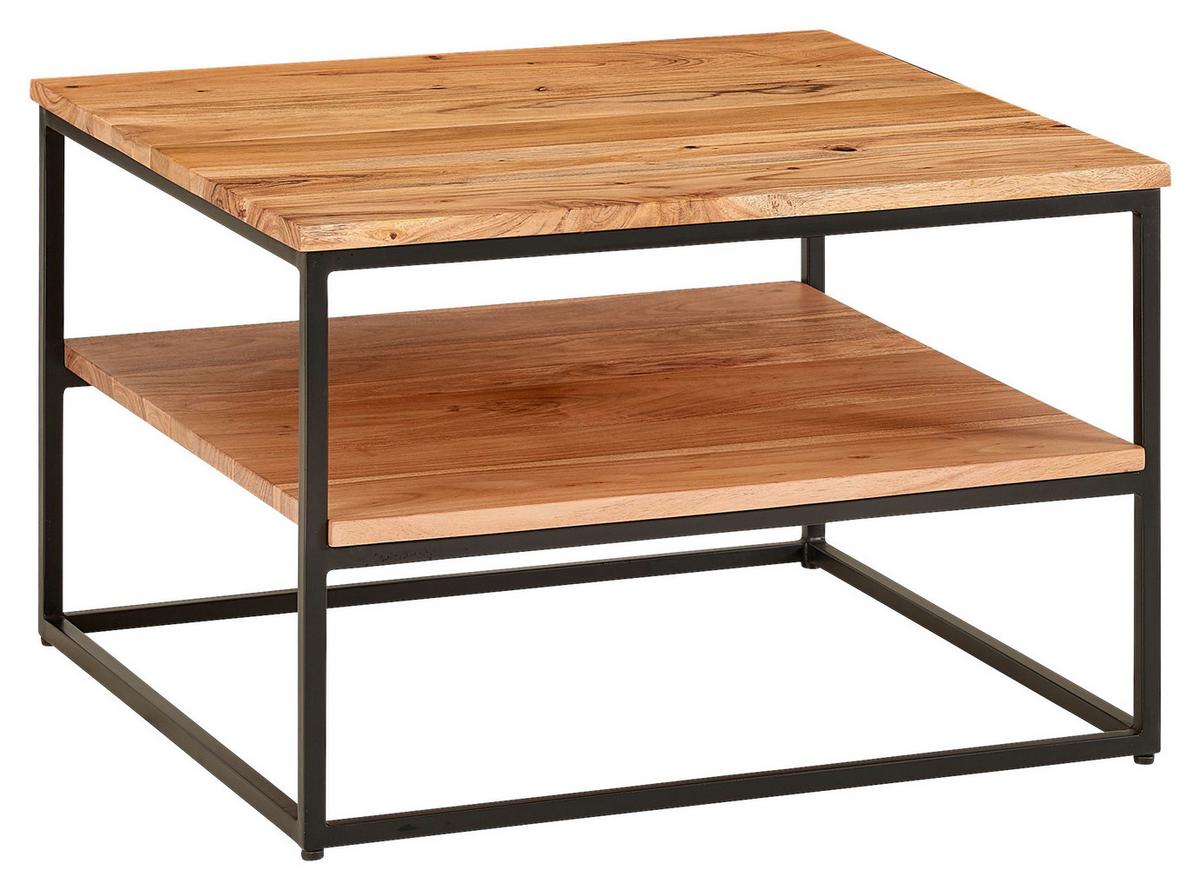 Couchtisch Holz Massiv Mit Offenem Fach Akazie/Schwarz - Schwarz/Akaziefarben, MODERN, Holz/Metall (60/60/41cm) - MID.YOU