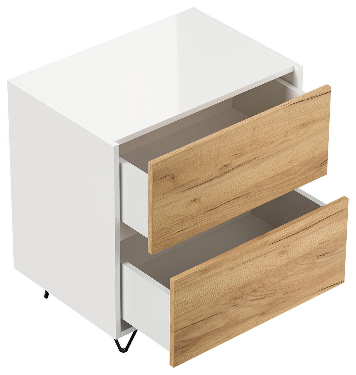 Nachttisch Industrial Weiß/Eichefarben B: 61,2cm - Eichefarben/Schwarz, Basics, Holzwerkstoff/Metall (61,2/65/42cm) - MID.YOU