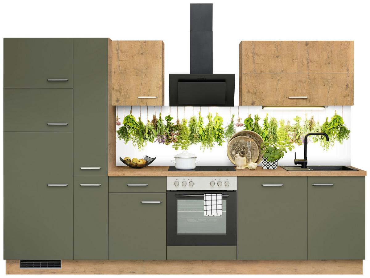 Küchenzeile Mit Geräte B: 310 Cm Terra Opal/eiche Dekor - Eichefarben, Basics, Holzwerkstoff (310cm) - Impuls