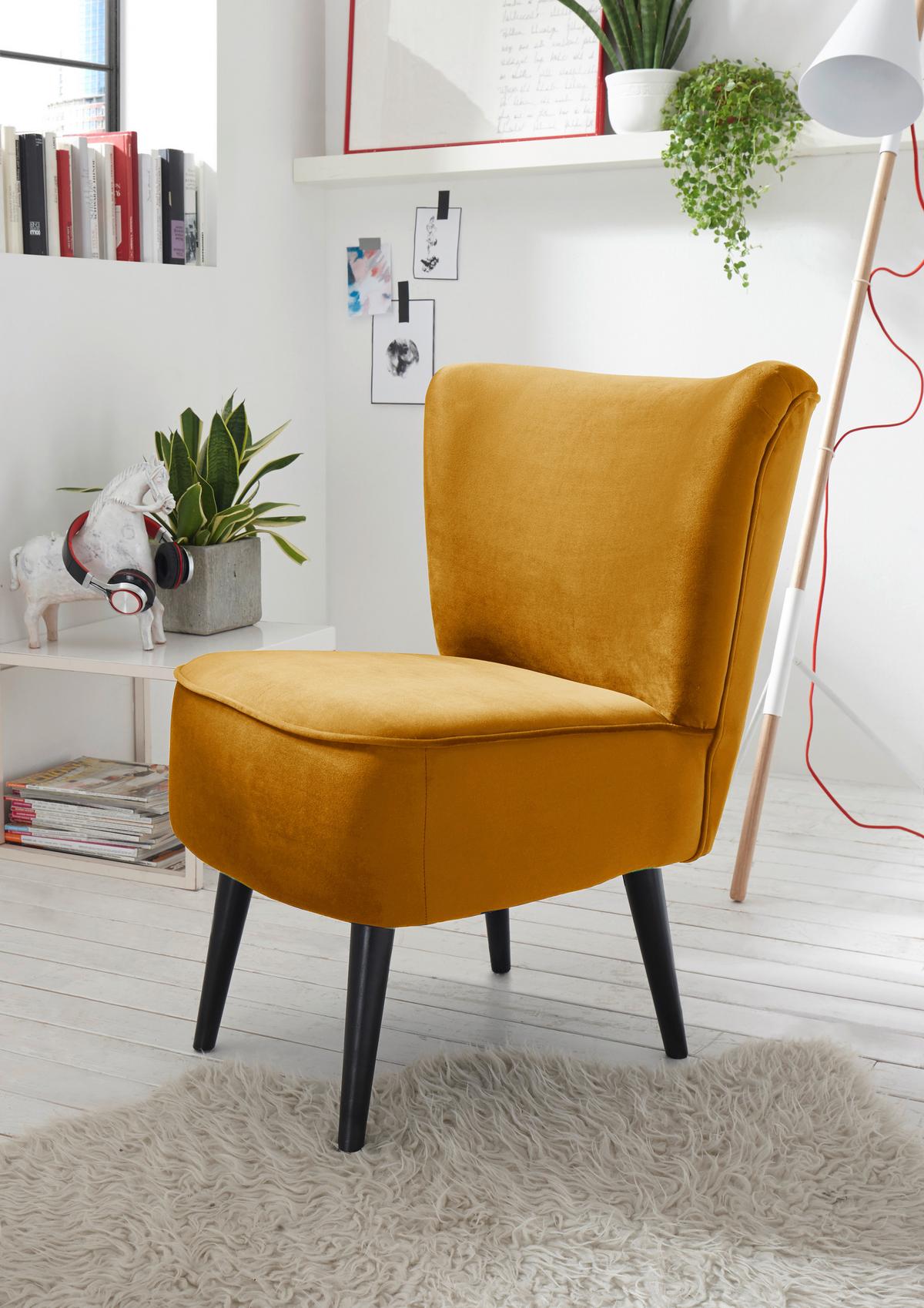 Polsterstuhl Lord Samtbezug Gold, Beine: Massivholz - Goldfarben/Schwarz, Trend, Holzwerkstoff/Textil (65/89/70cm) - MID.YOU