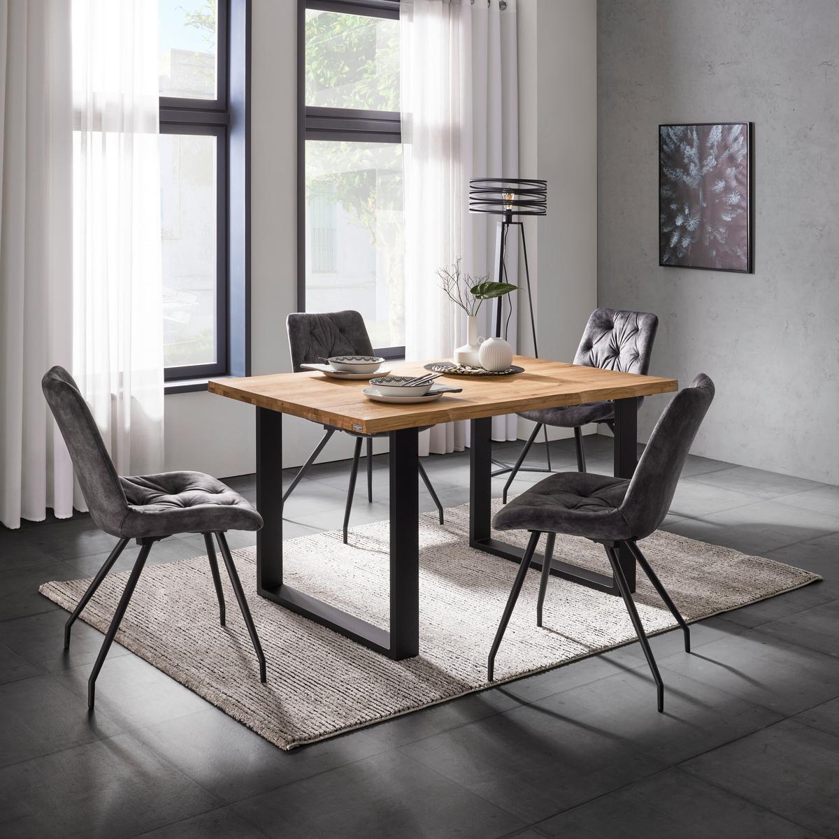 Esstisch mit Echtholz-Platte Wood 140x90 cm, Wildeiche - Schwarz/Naturfarben, KONVENTIONELL, Holz/Metall - James Wood