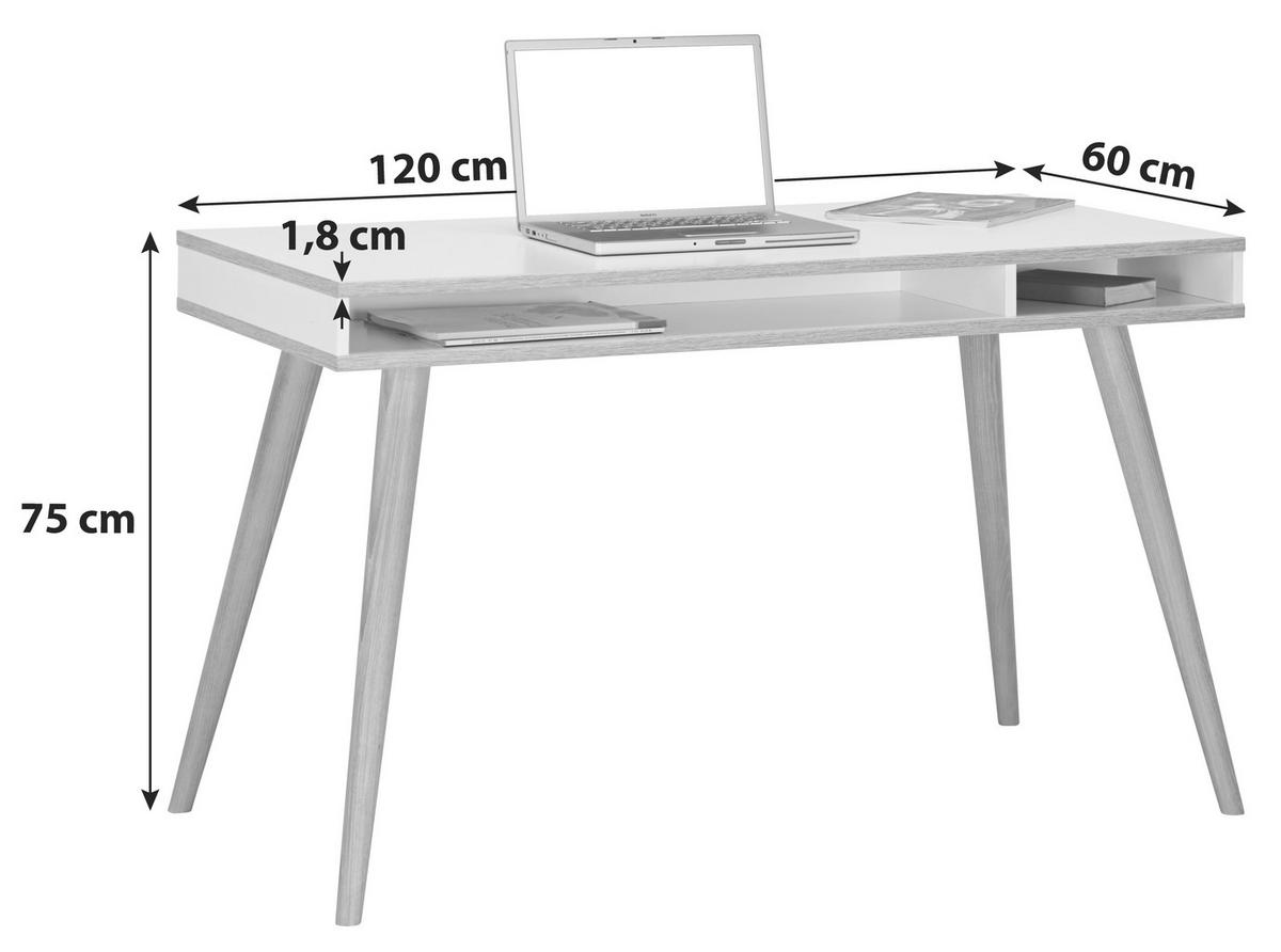 Íróasztal Billund - tölgyfa/fehér, Modern, faalapú anyag/fa (120/60/75cm) - MID.YOU