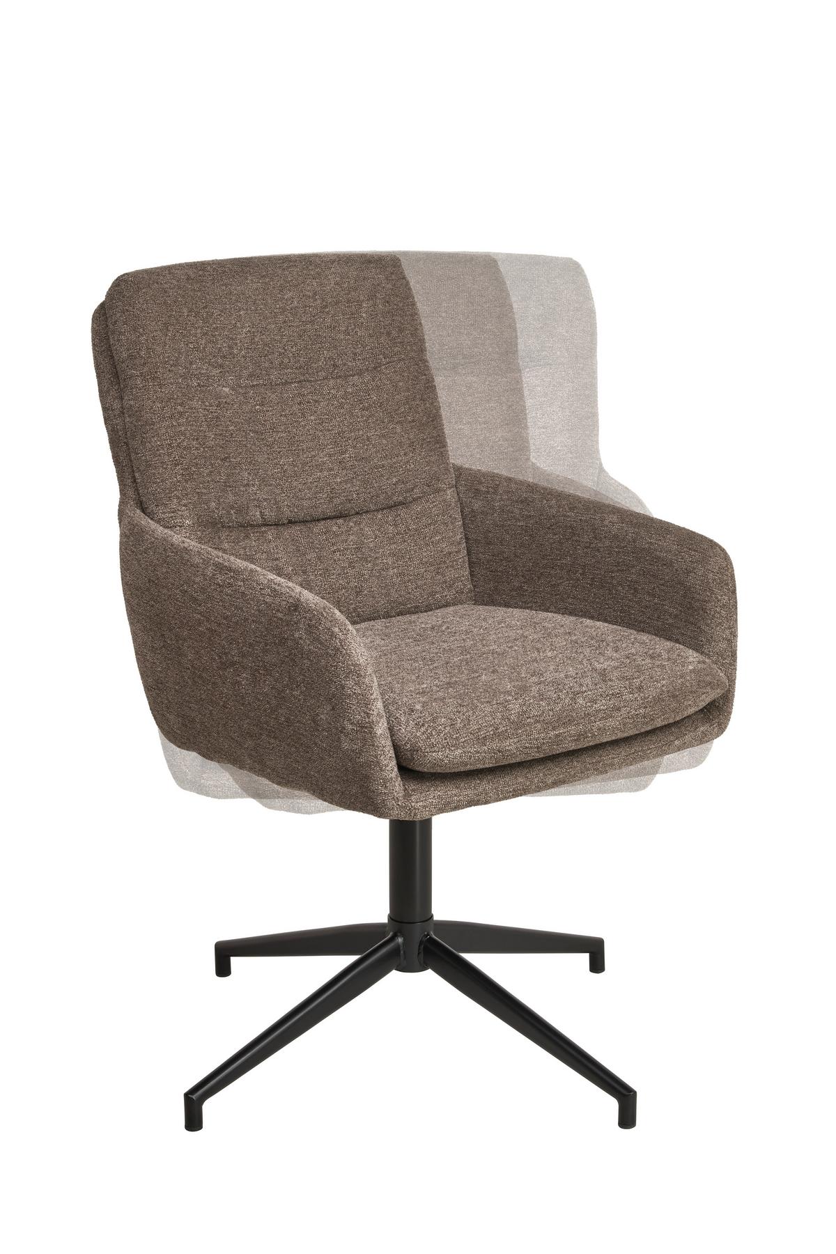 Armlehnstuhl Patrice Braun, Sitzfl. 360° Drehbar - Schwarz/Braun, Design, Holz/Textil (57/88/67cm) - MID.YOU