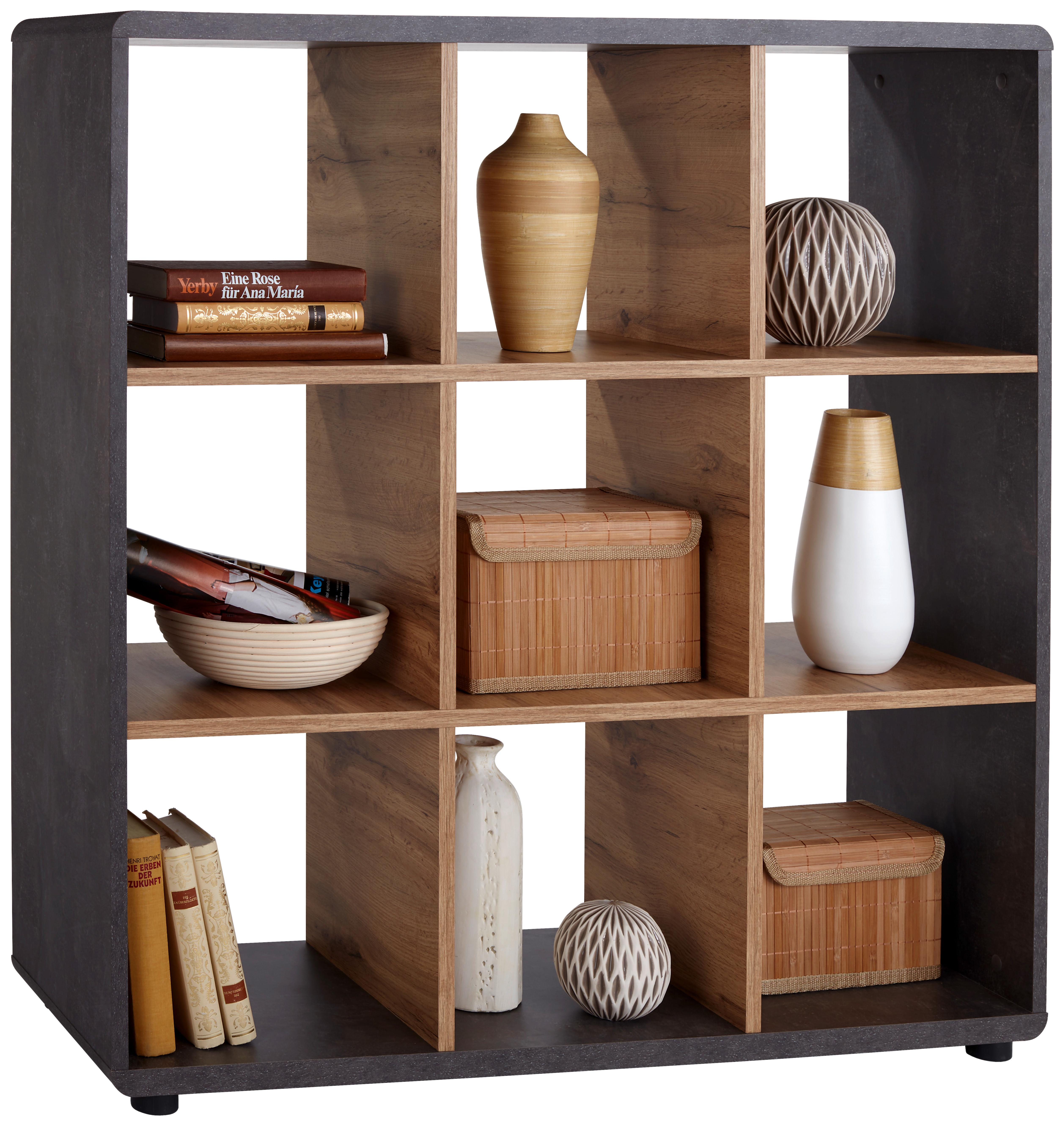 Regal Fontana B 108,8cm, Betonoptik Dunkel - Eichefarben/Dunkelgrau, MODERN, Holzwerkstoff (108,8/110,2/35cm)
