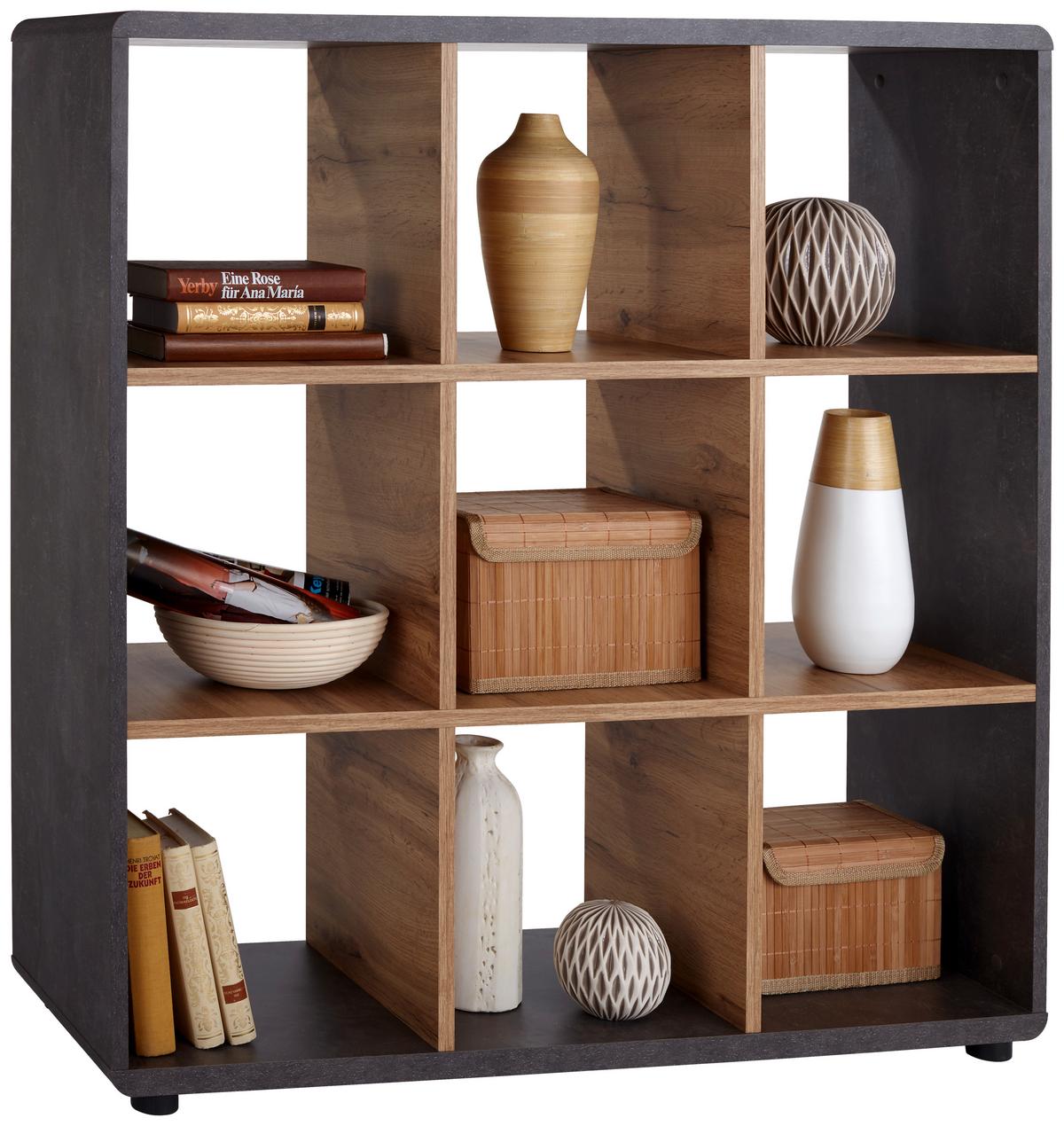 Regal Fontana B 108,8cm, Betonoptik Dunkel - Eichefarben/Dunkelgrau, MODERN, Holzwerkstoff (108,8/110,2/35cm)