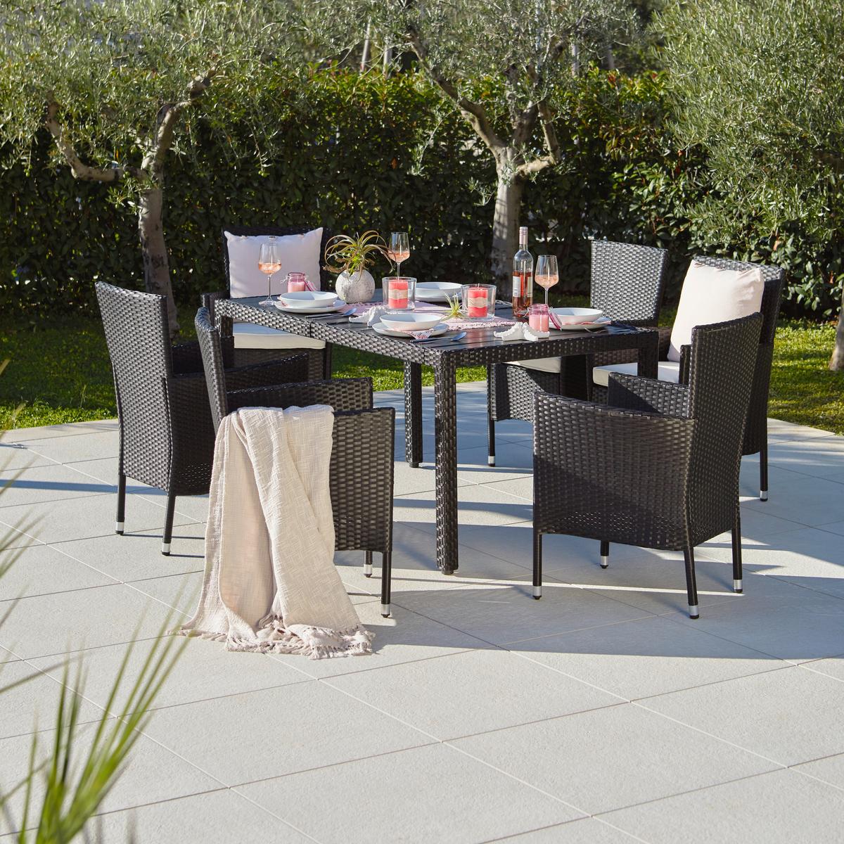 Kerti Bútorszett Mailand - fekete/krém, Modern, műanyag/textil (150/75/90cm) - Beldano