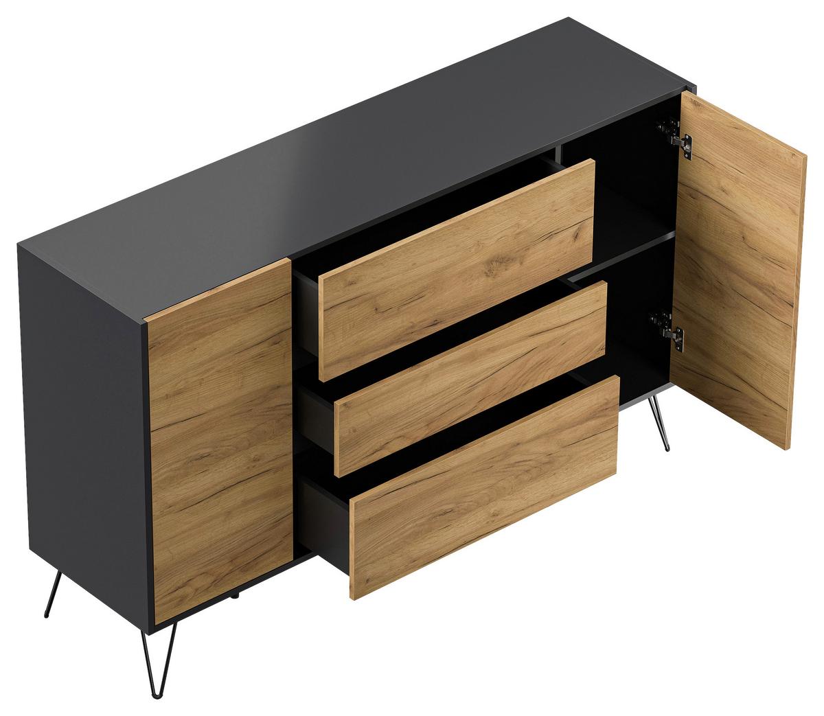 Sideboard Posseik Industrial Graphitfarben/eichef. 155cm - Eichefarben/Schwarz, Design, Holzwerkstoff (155/93,6/42cm) - P & B