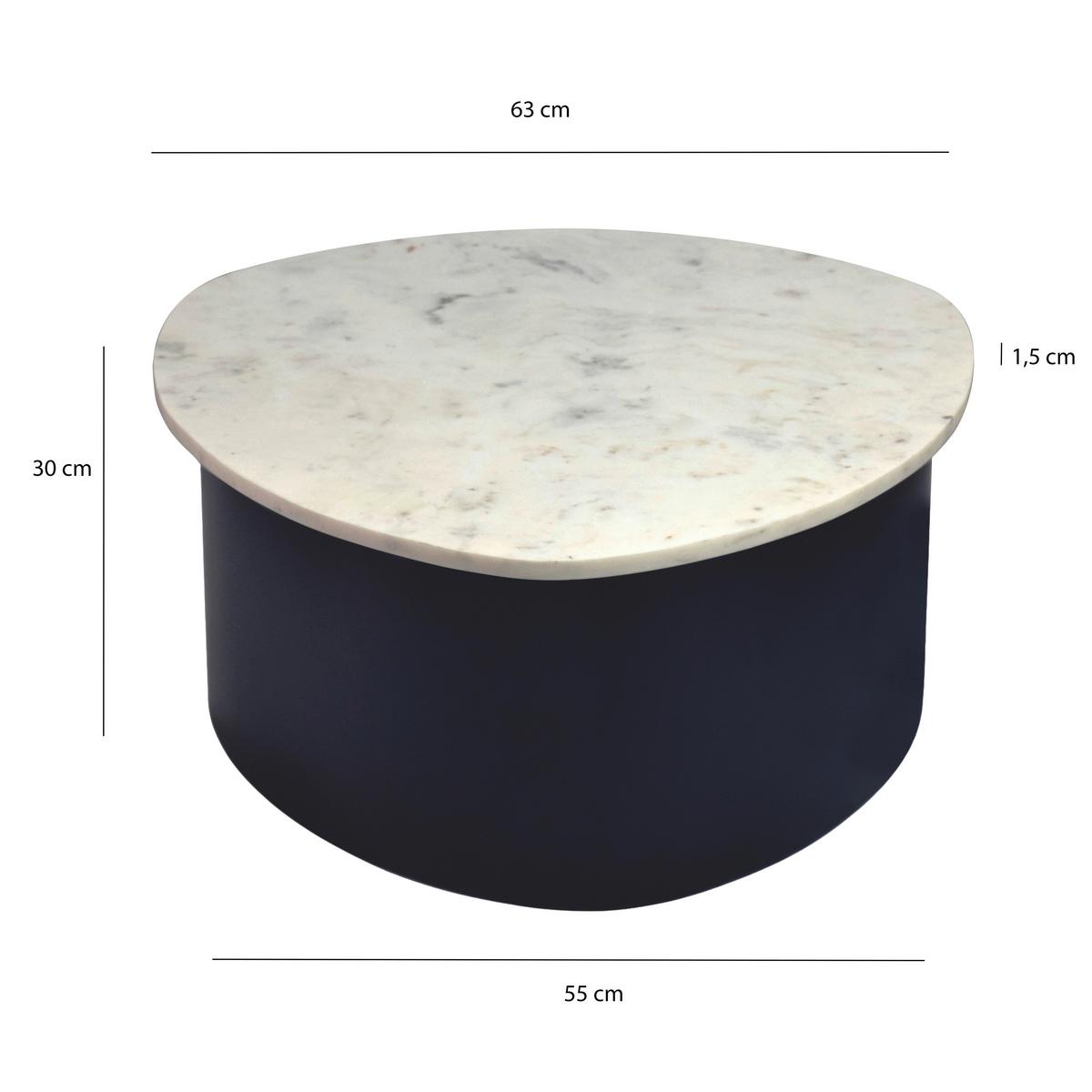 COUCHTISCH Schwarz/Weiß B: 63cm - Schwarz/Weiß, Design, Stein/Metall (63/63/30cm) - MID.YOU